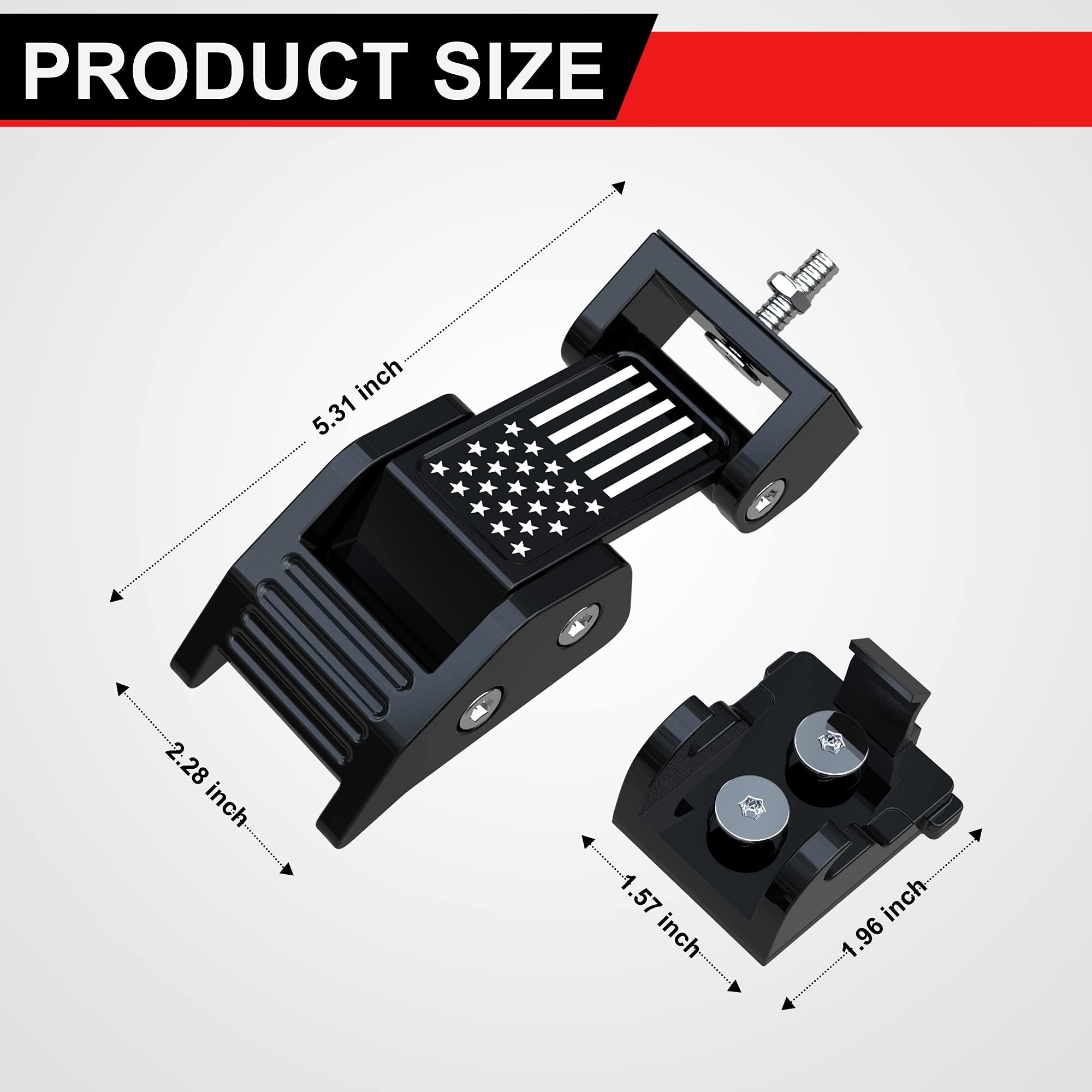 ASLONG 2PCS Aluminum Hood Latches with US Flag Design - Compatible with Jeep Wrangler JK/JKU (2007-2018) & JL/JLU/Gladiator JT (2018-2021) - Durable Hood Catch Kit for Off-Roading, Car Shows & Jeep Customization