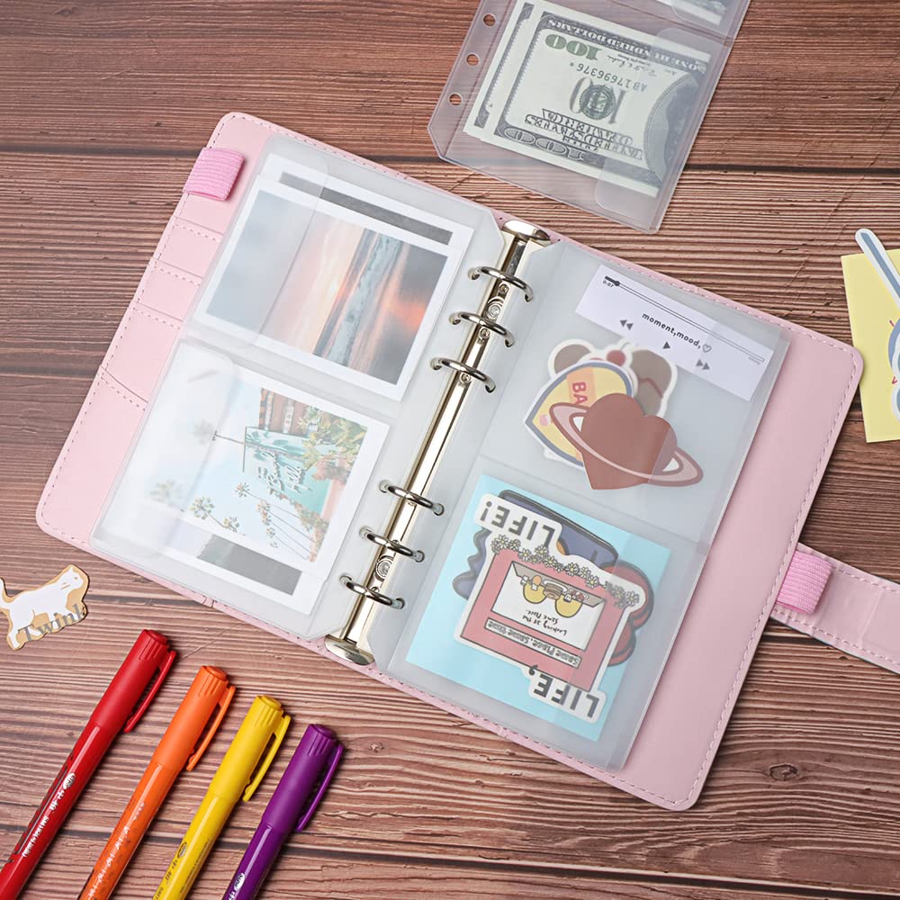 NatSumeBasics 12-Pack A6 Clear Plastic Binder Pockets with 6 Holes - Cash Envelopes, Budget Organizer Pouch for 6-Ring Binders - Perfect for Organizing Photos, Cards, Bills & Documents (A6 Size, 2 Pockets per Sheet) - Ideal for Home Office, School, Travel & Financial Planning