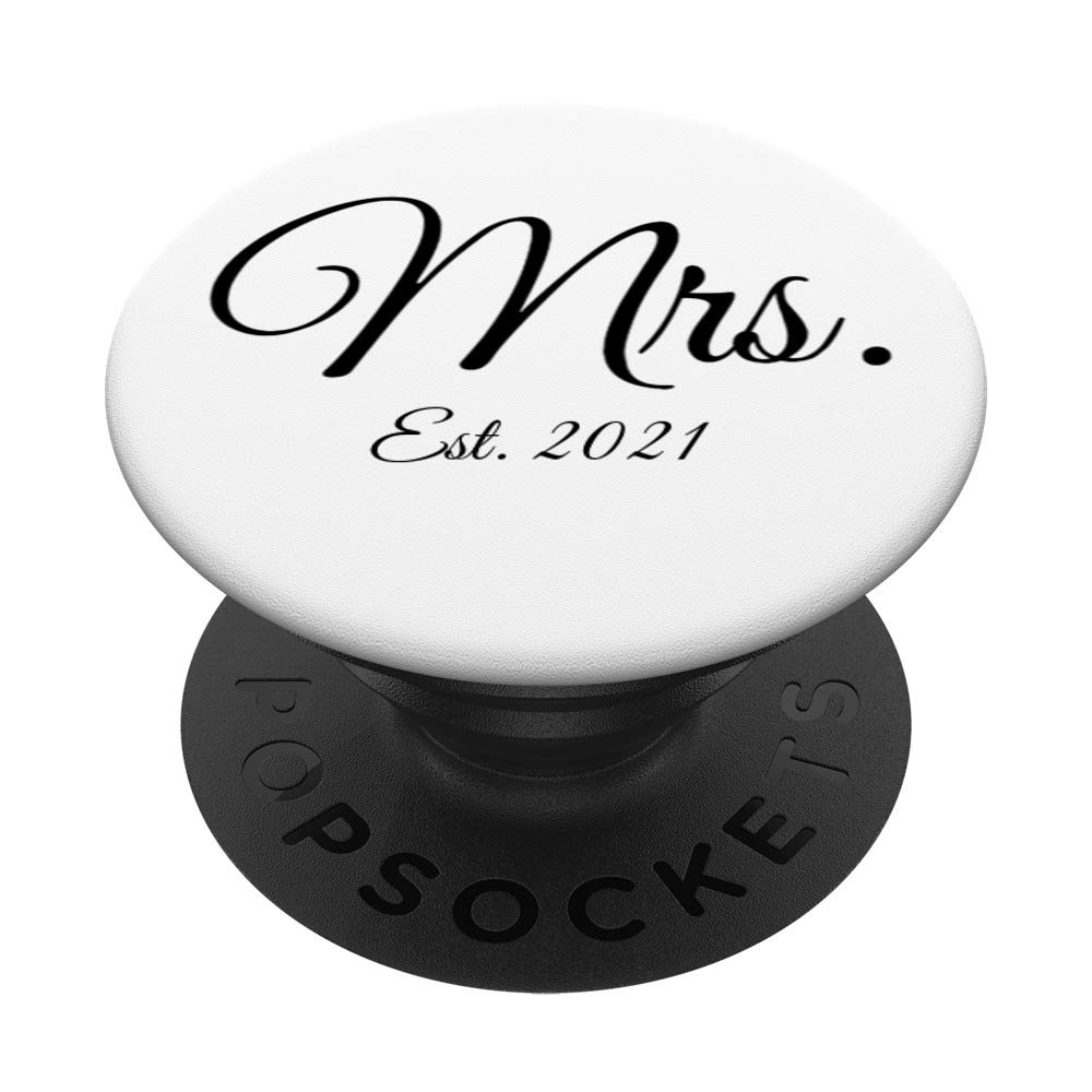 Mrs. Est 2021 Black & White Engagement Gift for Women - Swappable PopSocket PopGrip for Phones & Tablets - Perfect for Weddings, Anniversaries & Special Occasions