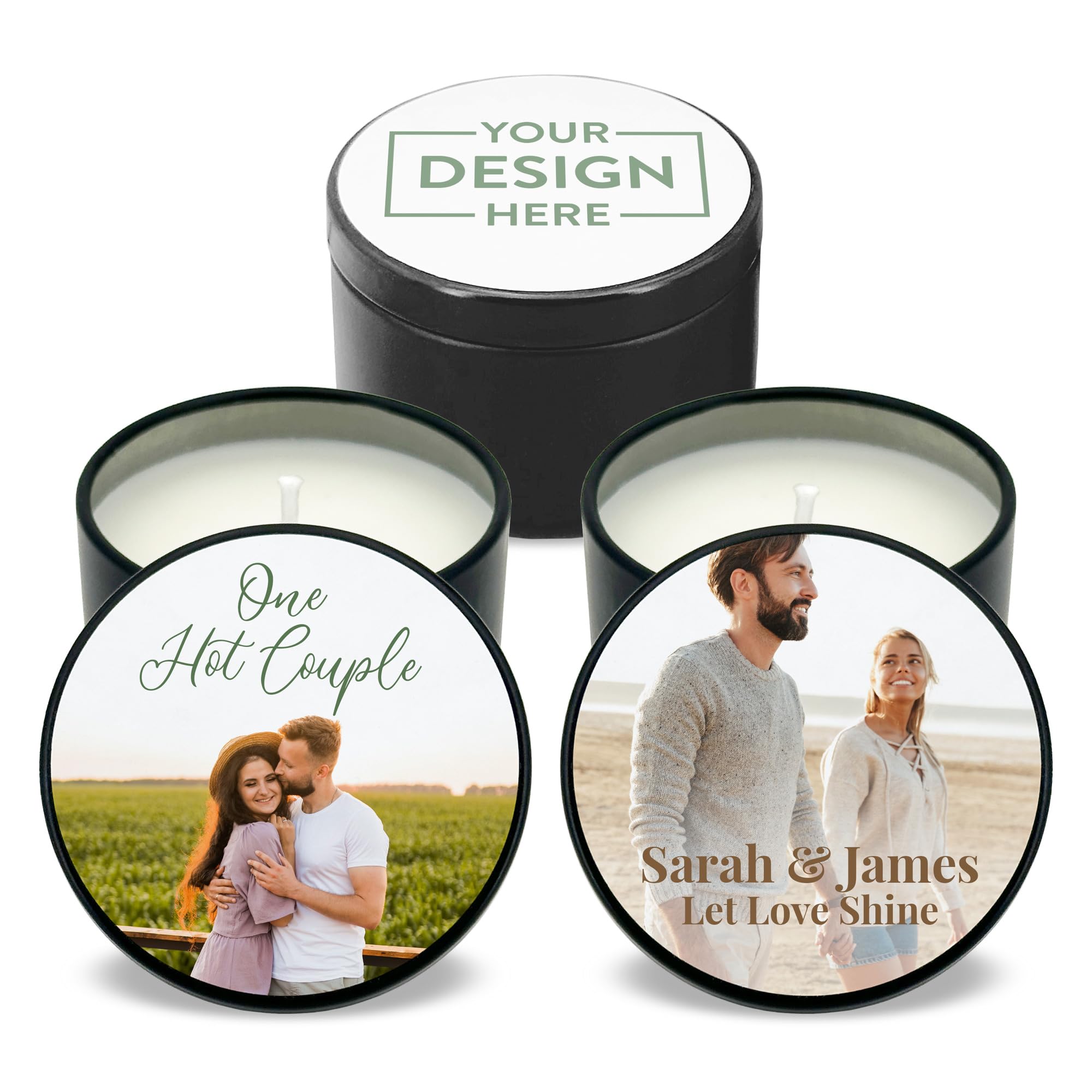 Personalized Custom Candles with Photo - Set of 10 Black Tin Wedding Favors, Bulk Scented Candles for Weddings, Anniversaries & Home Decor