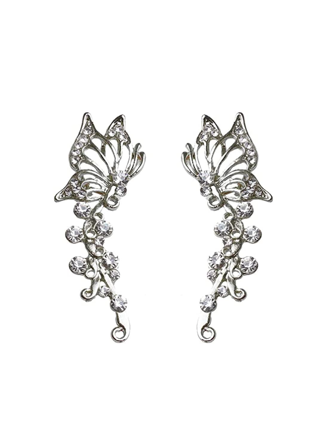 Elegant Hollow Butterfly Earrings with Diamond Accents - Clip-On Earrings for Women & Girls | Perfect for Parties, Weddings & Everyday Wear