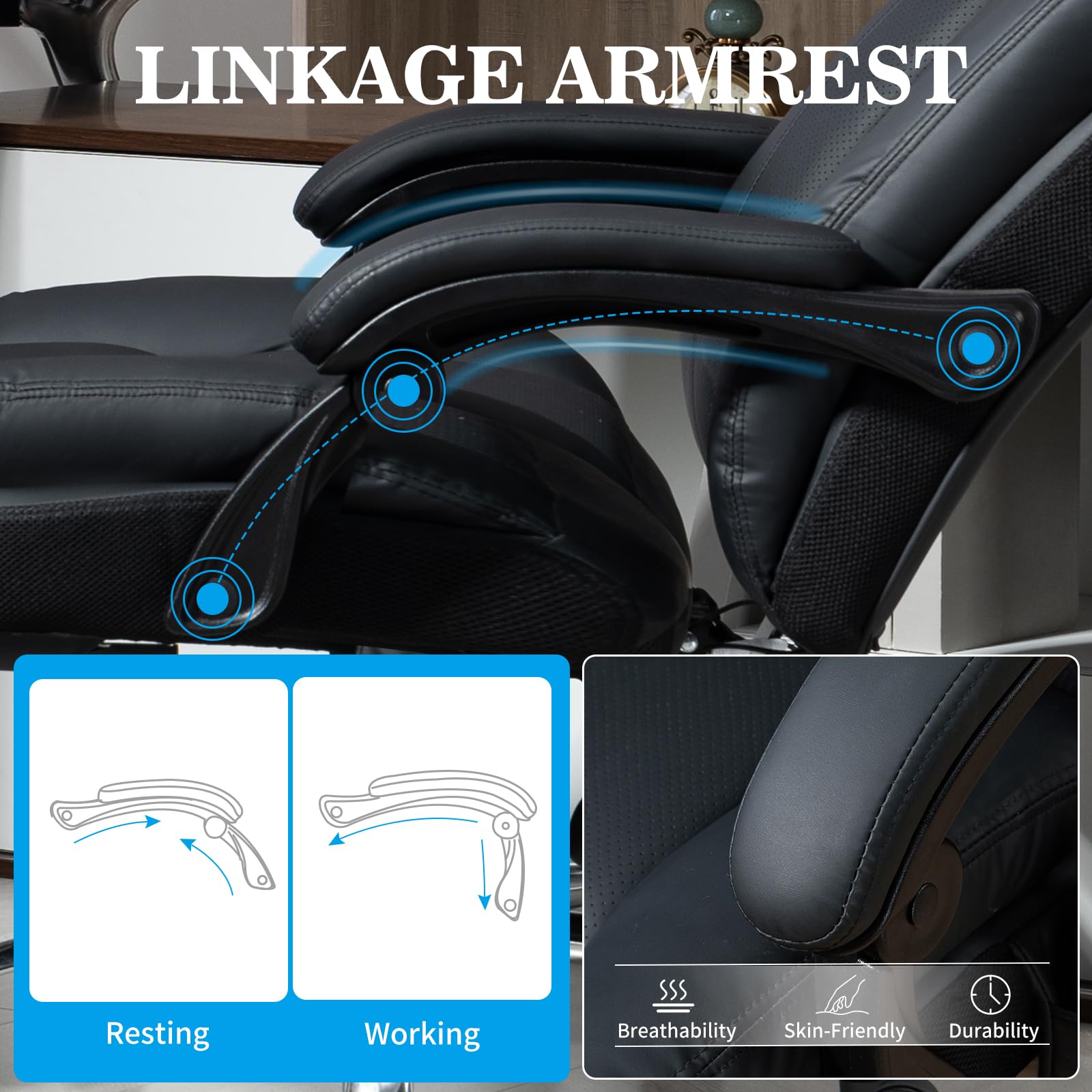 Ergonomic Massage Office Chair with Heat & 8 Vibration Points - Big & Tall Executive Chair with Adjustable Headrest, Extra Wide Seat, Footrest & Padded Armrests - Perfect for Home Office, Gaming & Workspaces