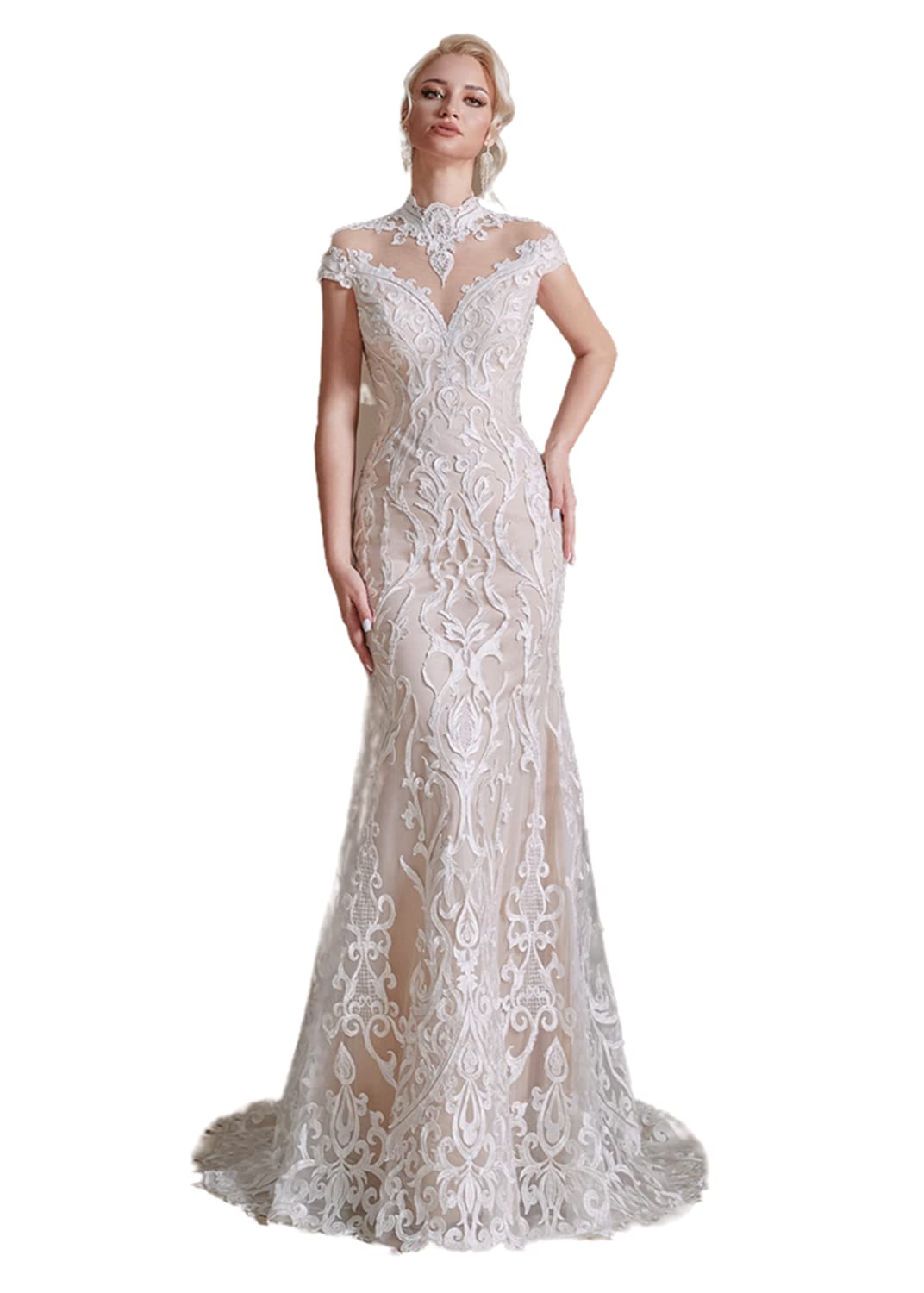 Elegant 2022 Lace Appliques Chiffon Wedding Dress for Bride - Long Sleeves Beach Gown for Women | Perfect for Beach Weddings, Outdoor Ceremonies & Romantic Photos