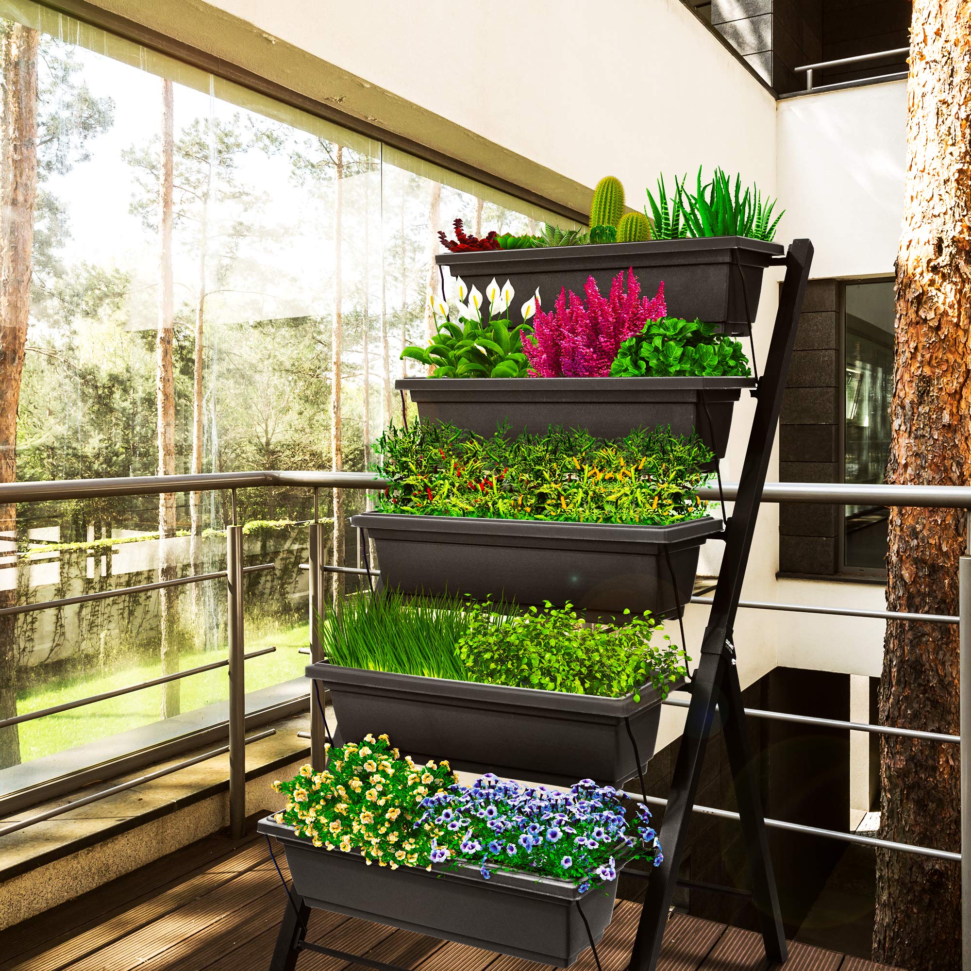 5-Tier 4Ft Vertical Raised Garden Bed - Food Safe Planter Box for Herbs, Vegetables & Flowers | Indoor & Outdoor Gardening Solution for Patio, Balcony, Greenhouse & Backyard