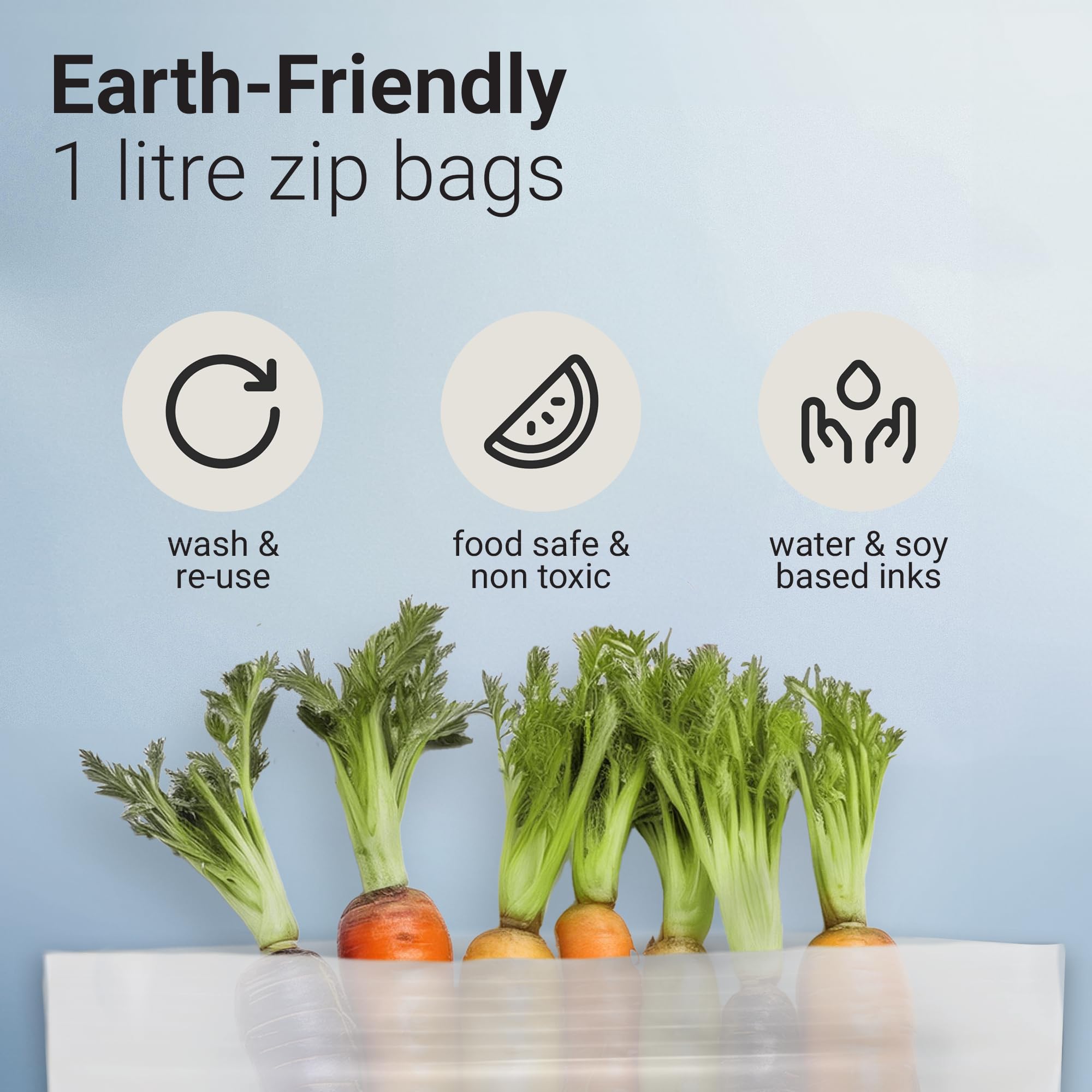 Eco-Friendly Plant-Based Quart Size Resealable Zip Lock Bags - Biodegradable Freezer & Food Storage Bags, Plastic-Free Alternative (30 Count) - Perfect for Meal Prep, Snacks, Leftovers & Sustainable Kitchen Storage