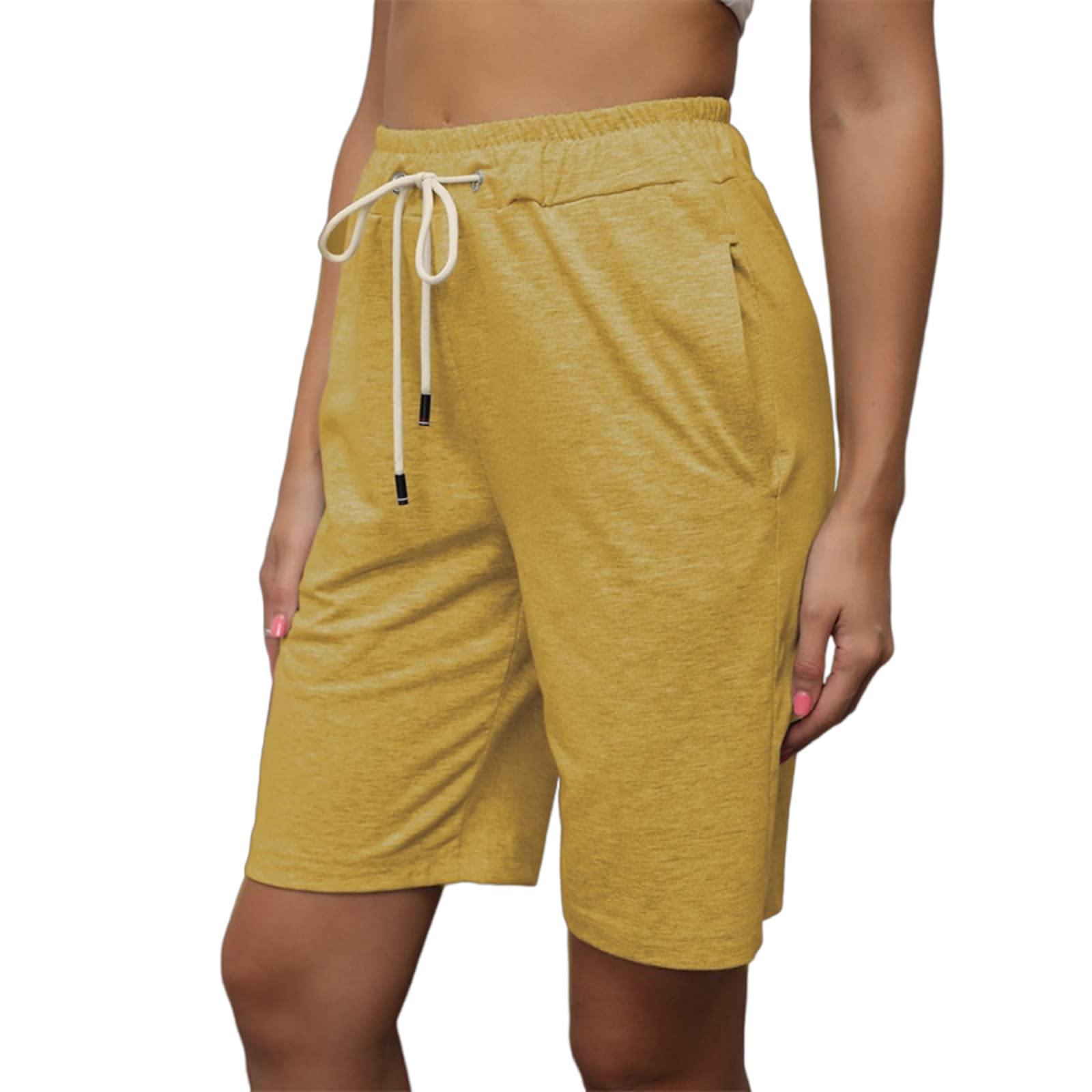 Women's Summer Bermuda Shorts with Pockets - Casual Knee-Length Workout Shorts with Comfortable Drawstring for Running, Gym & Outdoor Activities | Perfect for Jogging, Yoga, and Beach Wear