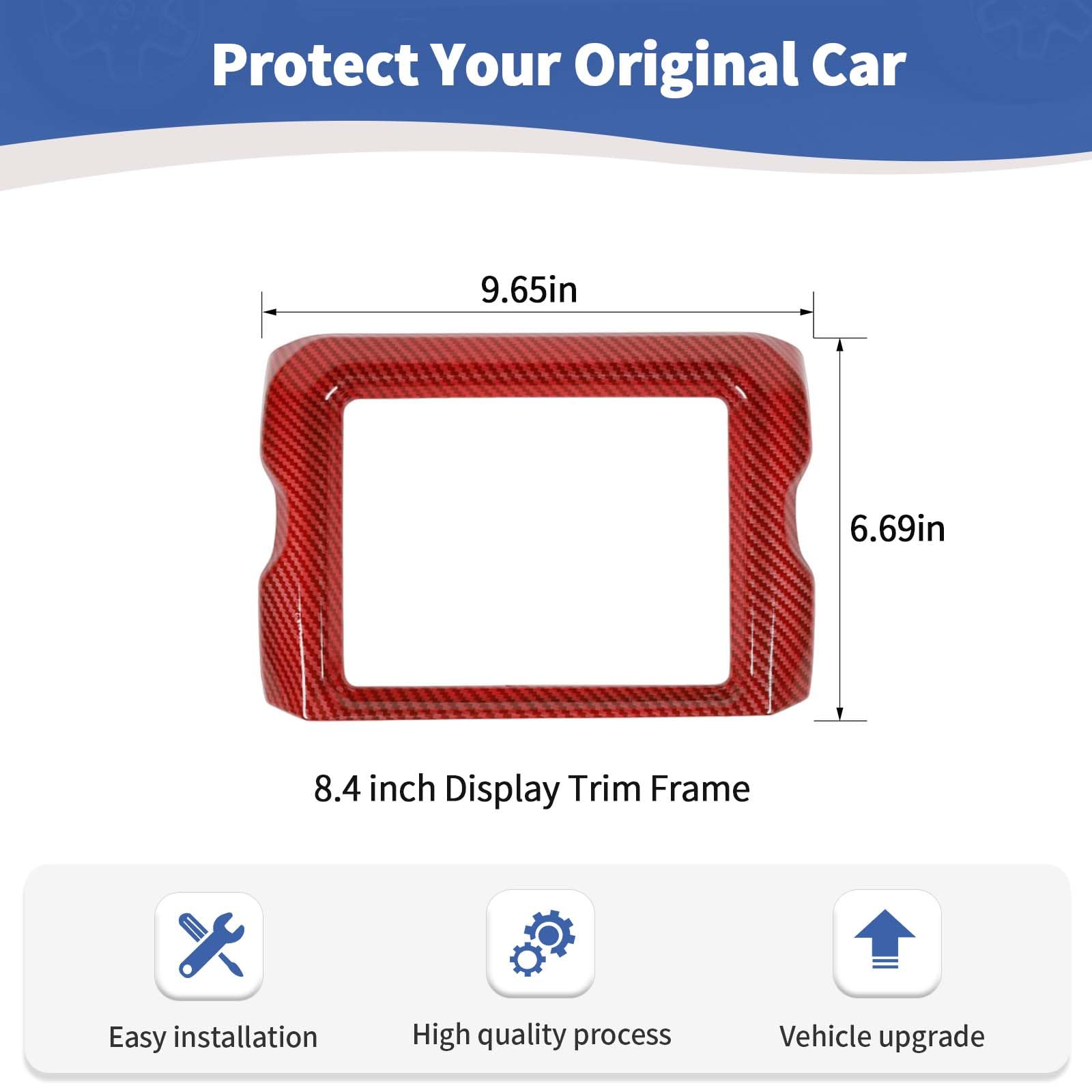 Jeep JL Center Console Radio Display Panel Trim Cover - Red Carbon Fiber Interior Accessory for 2018-2023 Wrangler JL JLU & Gladiator JT (8.4 inch) - Upgrade Your Ride with Premium Style & Protection for Off-Road Adventures
