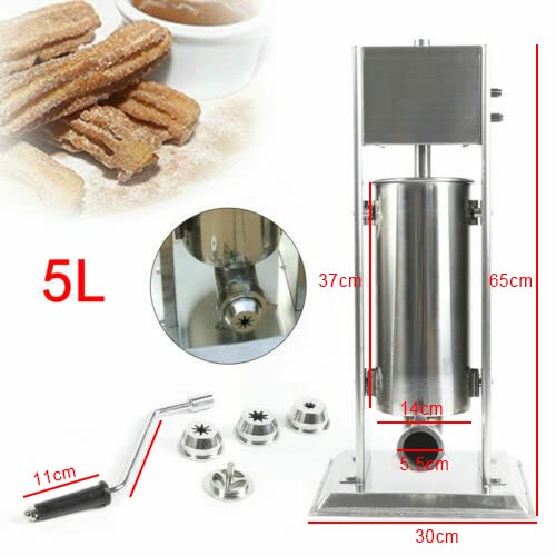 Commercial Churro Maker Machine - 5L Stainless Steel Vertical Manual Churrera with 4 Nozzles - Professional Spanish Donut Maker for Restaurants, Bakeries & Home Use - Perfect for Cafes, Parties, Street Fairs & Holiday Events
