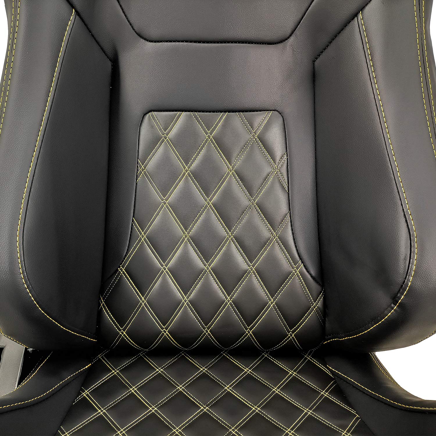 ModifyStreet Universal PVC Leather Racing Bucket Seats - 1 Pair with Yellow Stitch (Left & Right) for Sports Cars, Drifting & Performance Vehicles