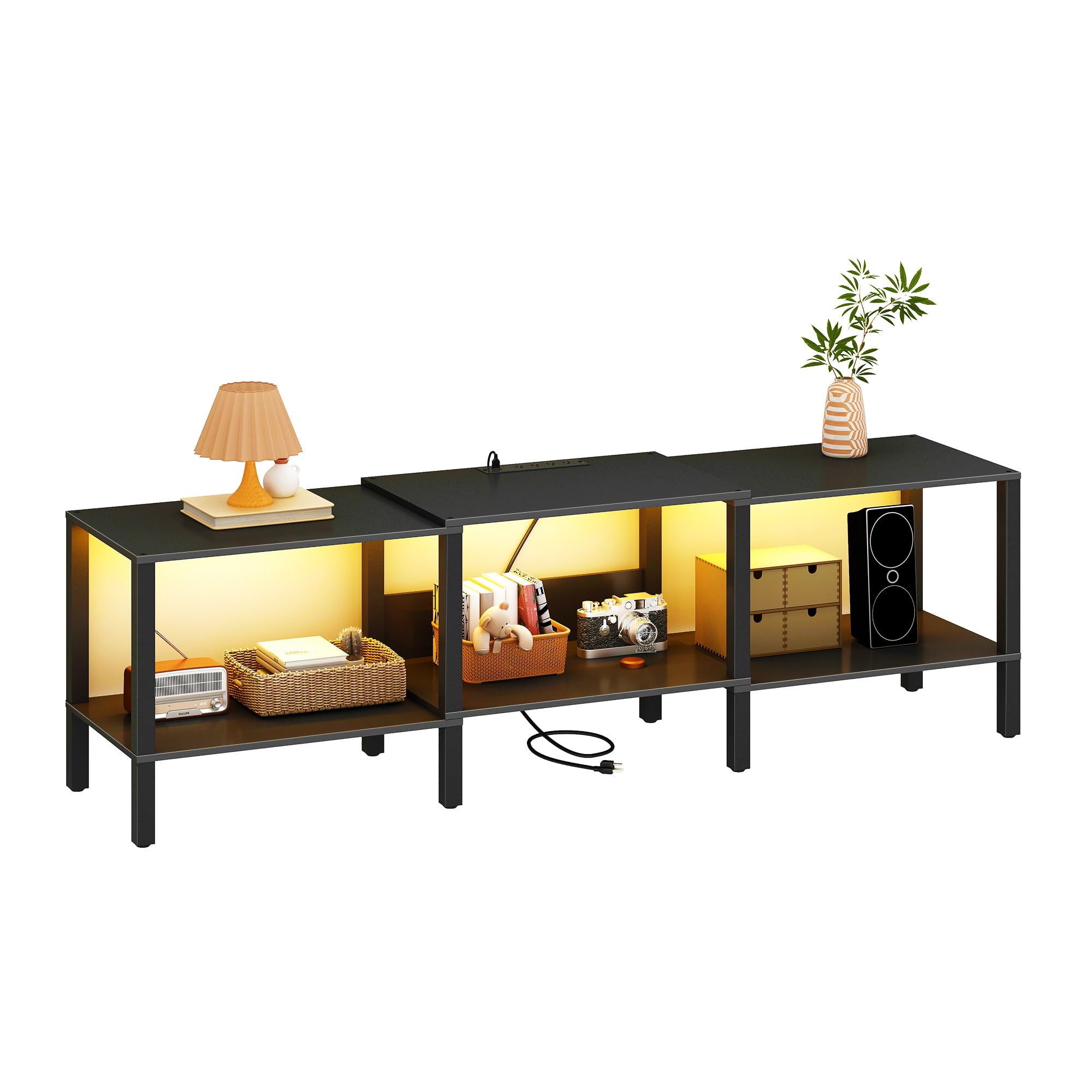 75 Inch Black LED TV Stand for Living Room - Wood Media Console for 45/55/65/75 Inch TVs - Industrial Style Entertainment Center with Power Outlet - Rustic Brown (CaLTV06BKE) - Perfect for Home Theater & Modern Living Rooms