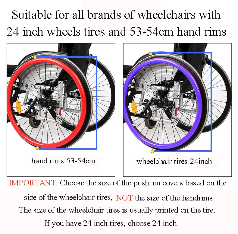 Non-Slip Silicone Wheelchair Push Rim Covers - 24 Inch Hand Grips for Rear Wheels (1 Pair, Pink) - Improve Grip & Comfort for Daily Mobility & Outdoor Activities