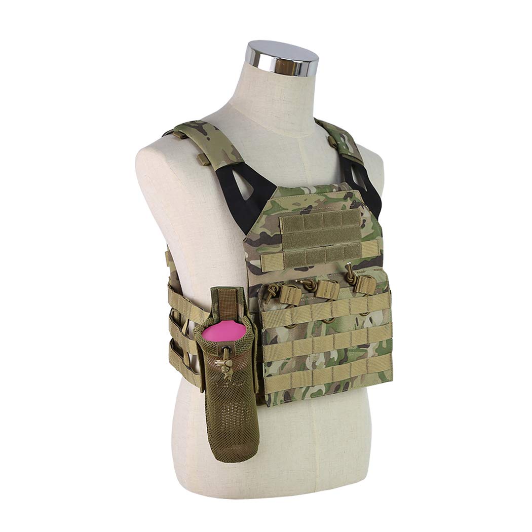 Tactical MOLLE Water Bottle Pouch - Foldable Military Canteen Holder with Drawstring & Mesh Design - Perfect for Hiking, Camping, and Outdoor Adventures