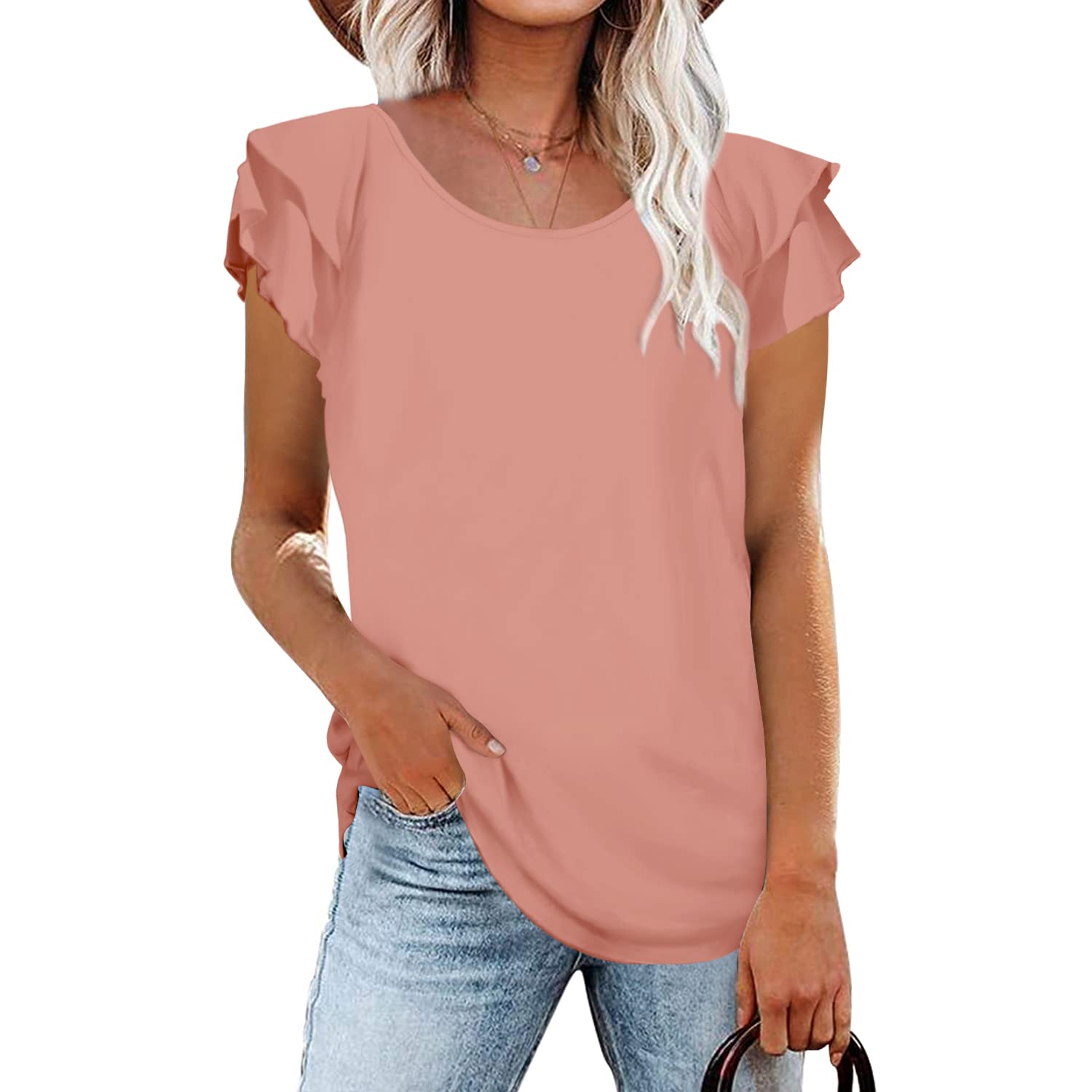 BESFLY Women's Summer V-Neck T-Shirt - Casual Puff Sleeve Long Sleeve Blouse Tunic Top for Work, Date Night & Everyday Wear