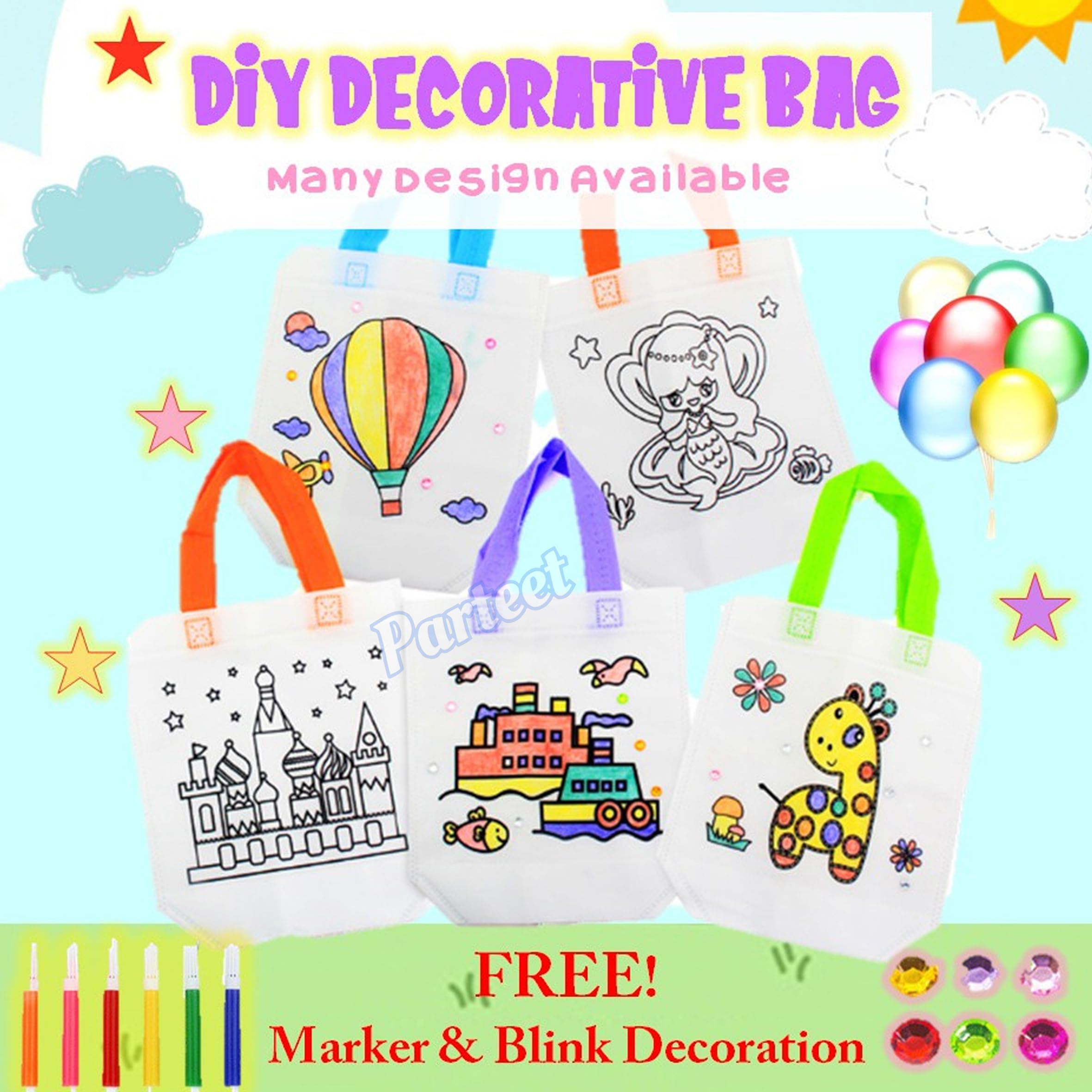PARTEET Cartoon Themed Party Favor Bags - Medium Size Pink Gift Bags for Birthday, Baby Shower & Kids Party Supplies | Bulk Pack of 20