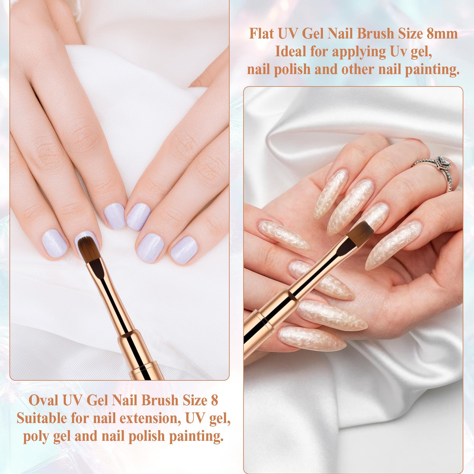 2 Pcs Professional UV Gel Nail Brushes Set - Oval & Flat Shape with Rhinestone Handle for Acrylic Nails Extension, Builder Gel Application and Nail Art Design | Perfect for Salon, Home Manicure & DIY Nail Art Projects