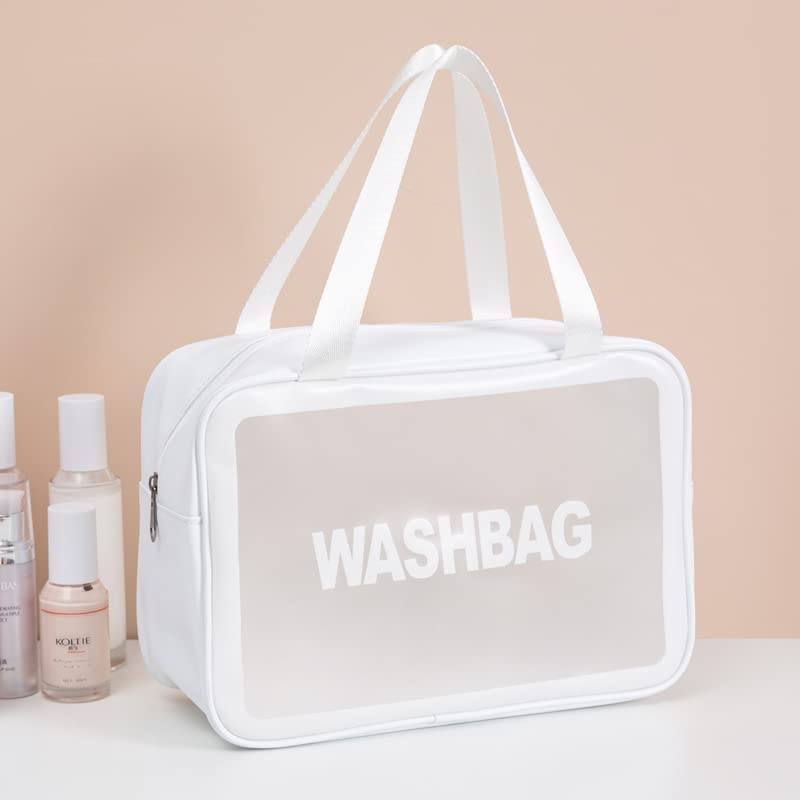 Salepush Clear Toiletry Bag - Transparent Cosmetic Wash Bag with Zipper, Travel Makeup Organizer for Women & Men, Waterproof Grooming Kit & Jewelry Pouch - Perfect for Air Travel, Gym, Camping & Daily Use (White)