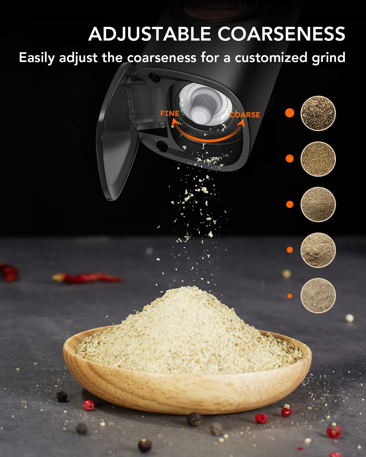 FORLIM Gravity Electric Salt and Pepper Grinder Set - USB Rechargeable, Adjustable Coarseness, Large Capacity, One-Hand Operation with LED Light (Stainless Steel Grey) - Perfect for Kitchen, Dining Table, Camping & Travel