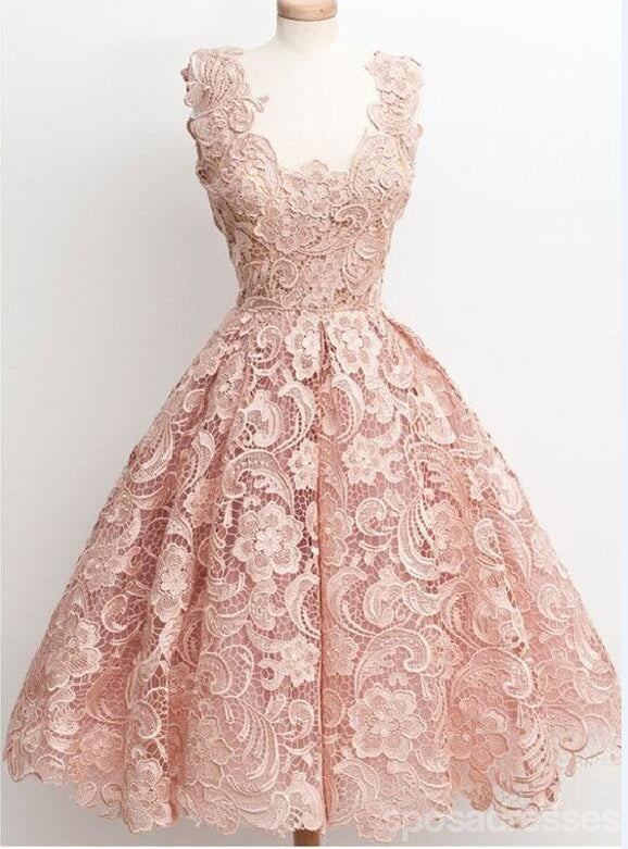 Elegant Peach Lace Scoop Neckline Short Prom Dress for Homecoming - CM0009 | Flirty & Feminine Party Gown for Dances, Date Nights & Special Occasions