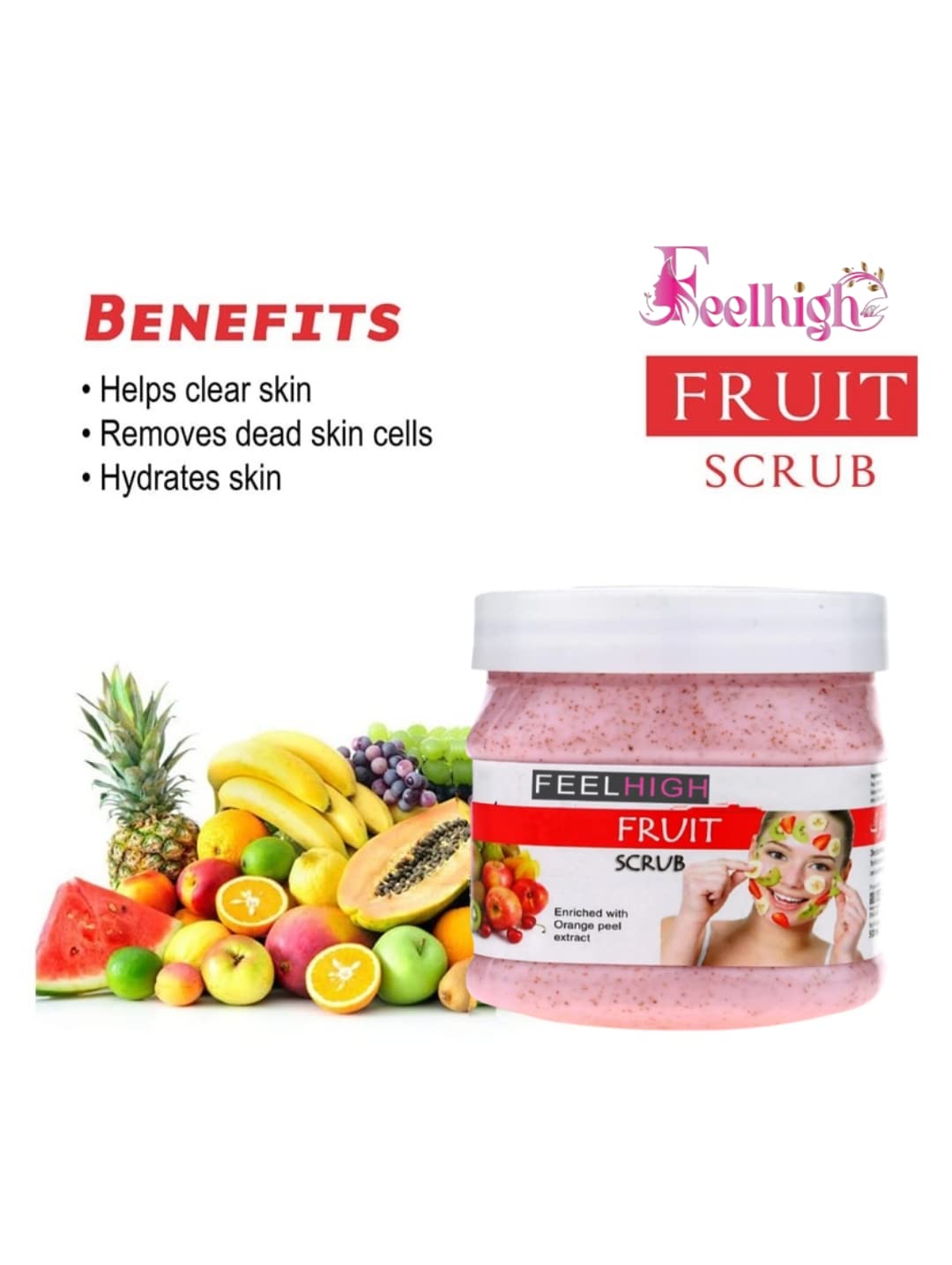 Feelhigh Face & Body Mix Fruit Scrub with Natural Fruit Extracts & Sandalwood Cream - Exfoliating & Moisturizing Skincare Set (2-Piece) for Glowing Skin - Perfect for Daily Facial & Body Care Routine