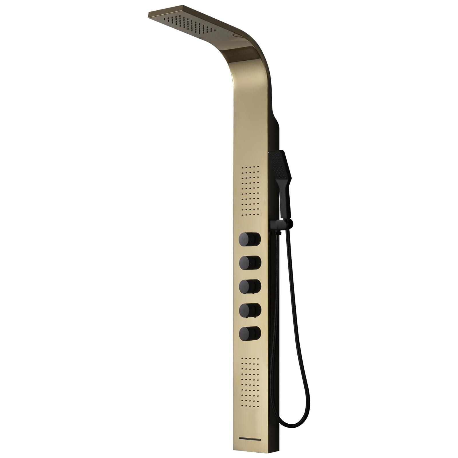 Polished Gold Multifunction Shower Panel System with Rainfall Showerhead & Handheld Shower - Stainless Steel Wall Mounted Bath Panel for Luxurious Spa Experience at Home