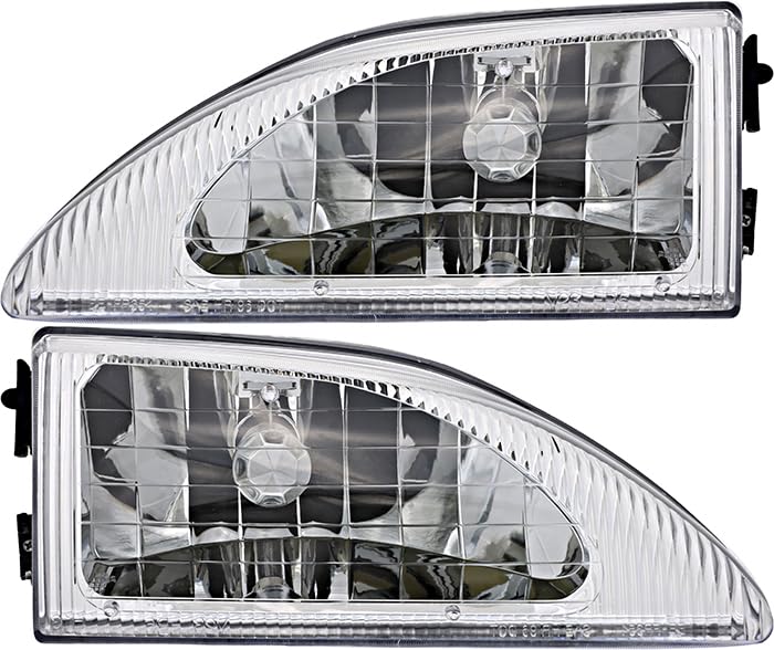 1994-1998 Ford Mustang Cobra Halogen Headlights Set - Driver & Passenger Side Replacement Lamps for Improved Night Visibility | Perfect for Restoration Projects & Night Driving