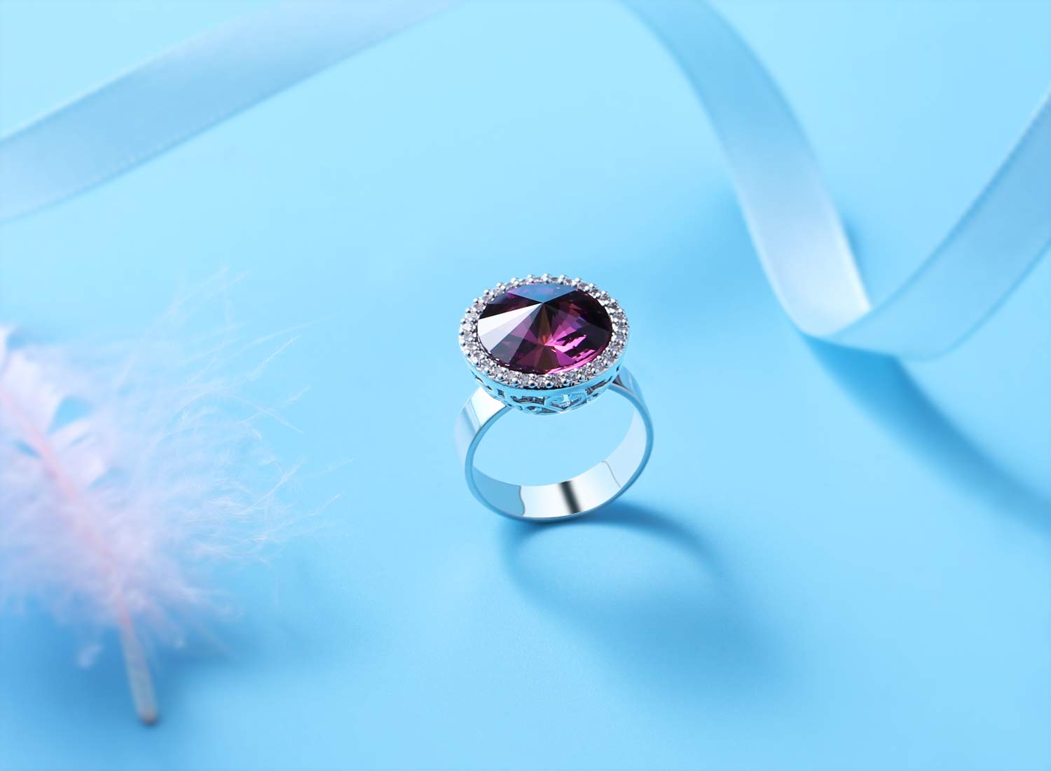 PLATO H Women's Colorful Crystal Ring - Zodiac Birthstone Bands with Big Round Brilliant Stones, Elegant Jewelry Gift for Anniversary, Birthday, Valentine's Day | Perfect for Parties, Weddings, Date Nights & Special Occasions