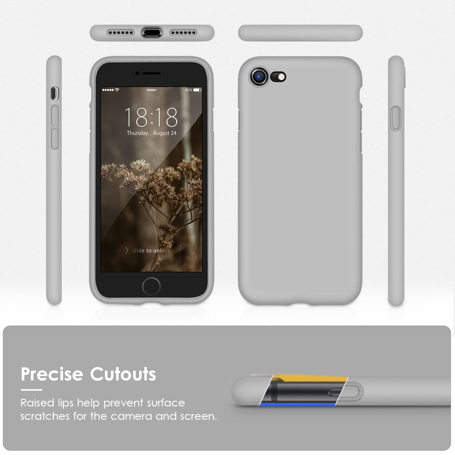 VIKESI Liquid Silicone Phone Case for iPhone SE 2022/2020, iPhone 8 & iPhone 7 (4.7 Inch) - Ultra Soft Protective Cover with Premium Grip for Women, Men & Teens - Stylish Sea Grey Color for Everyday Use & Travel Protection