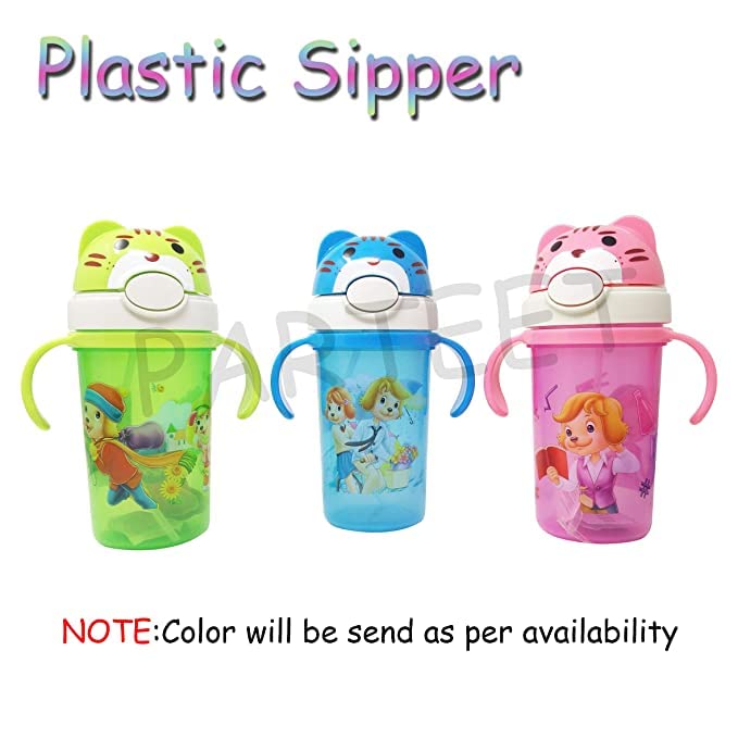 PARTEET Cartoon Printed Plastic Kids Water Bottle - BPA Free, 500ml, Leak Proof Sippy Cup for Boys & Girls - Ideal for School, Travel, and Outdoor Activities (Sky Blue)