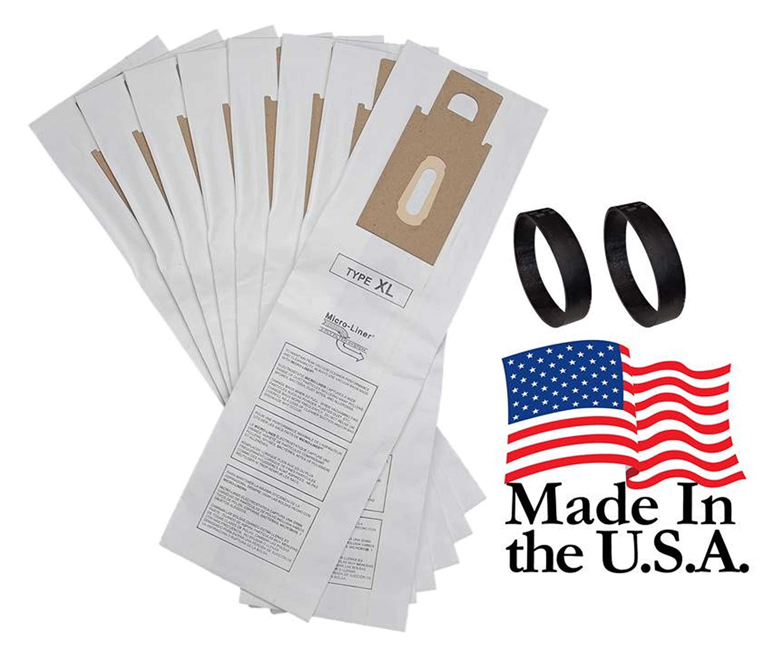 8-Pack USA Made Replacement Vacuum Bags + 2 Belts for Oreck XL & CC Upright Vacuums - Compatible with CCPK80H, CCPK80F, CCPK8DW, PK80009, PK80009DW, 0300604, CCPK8 (Works with/without Bag Dock) - Perfect for Home Cleaning & Maintenance