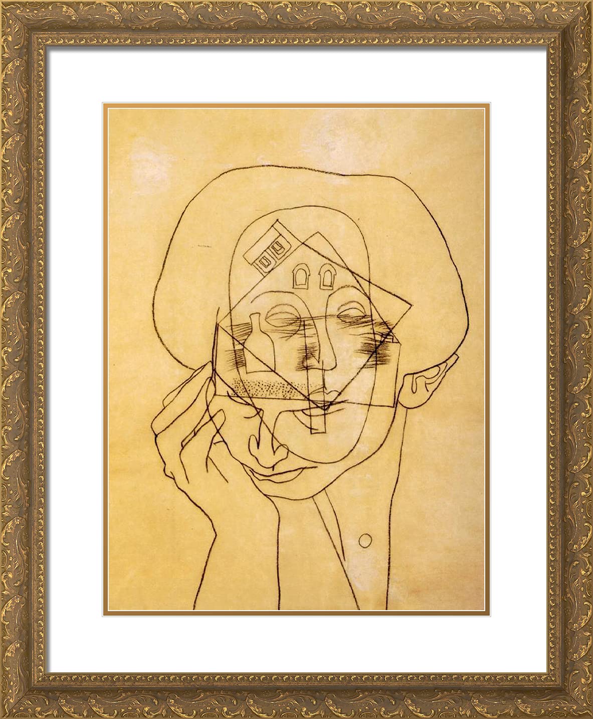 20x24 Gold Ornate Framed Art Print - Lajos Vajda 'Head With House' - Double Matting Wall Decor | Perfect for Living Room, Bedroom & Office Art Display