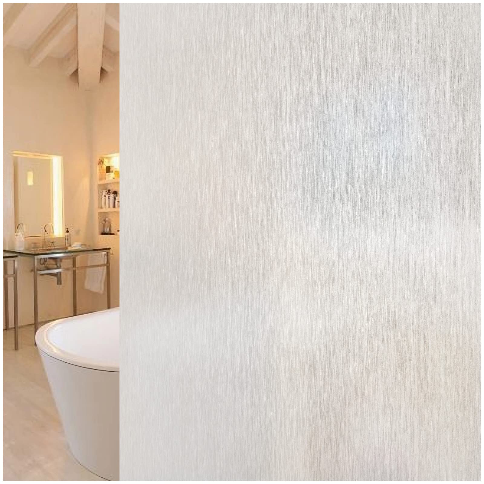 Viseeko Frosted Glass Privacy Window Film - Static Cling Non-Adhesive Sun Blocking Removable Window Cover for Bathroom, Home Office & Bedroom (Silver Silk, 47.2