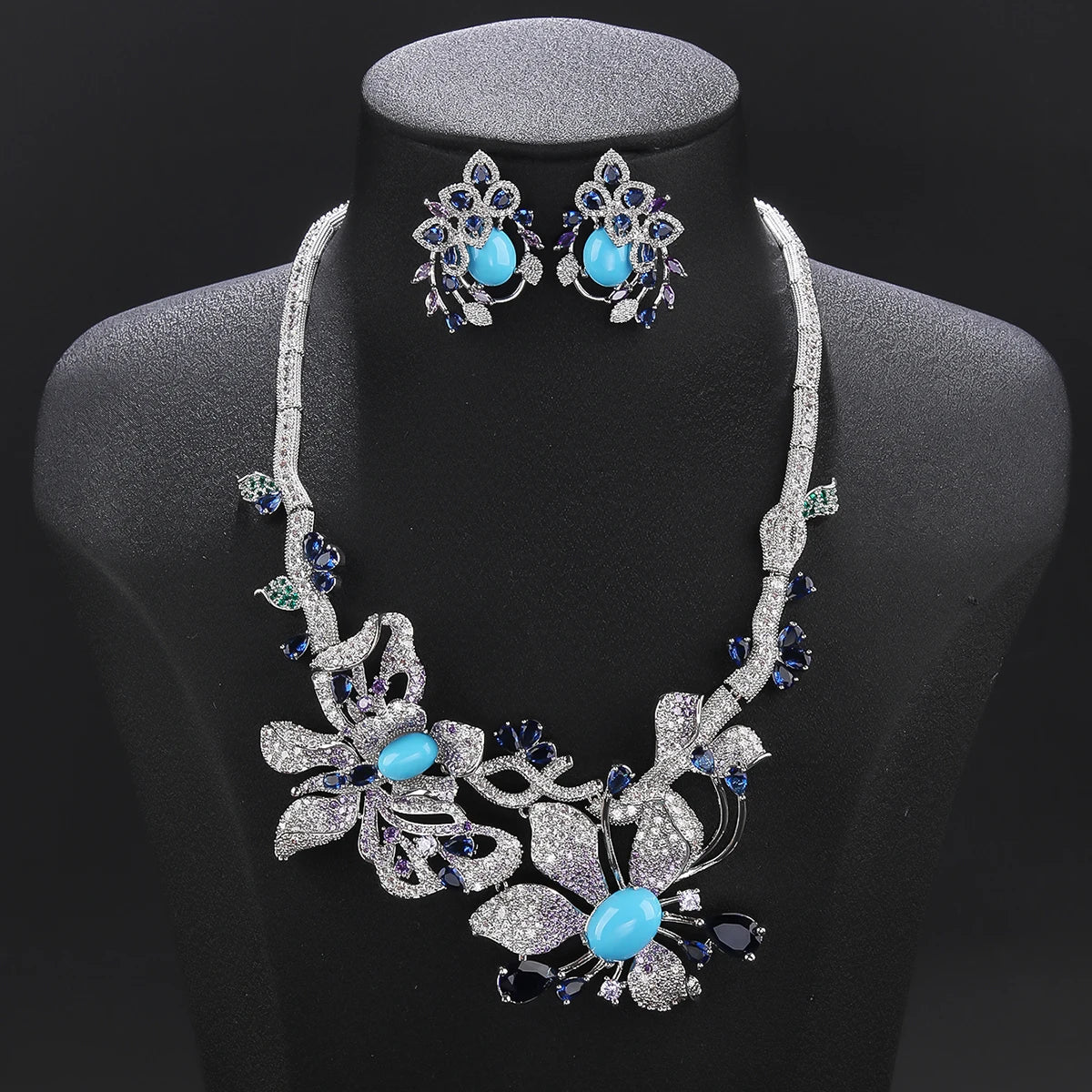 2 Pcs Cubic Zirconia Flower Necklace & Earrings Set for Women - Elegant Wedding & Party Jewelry - Perfect for Bridal, Prom, Anniversary & Special Occasions