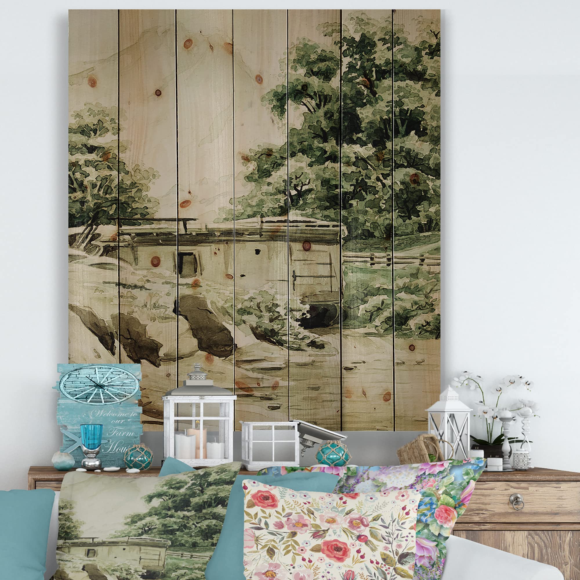 Mountain Cabin & Lodge Wood Wall Decor - Green Wood Wall Art, Large Landscape Wood Panels Printed on Natural Pine - Perfect for Rustic Home, Cabin, or Lodge Decor