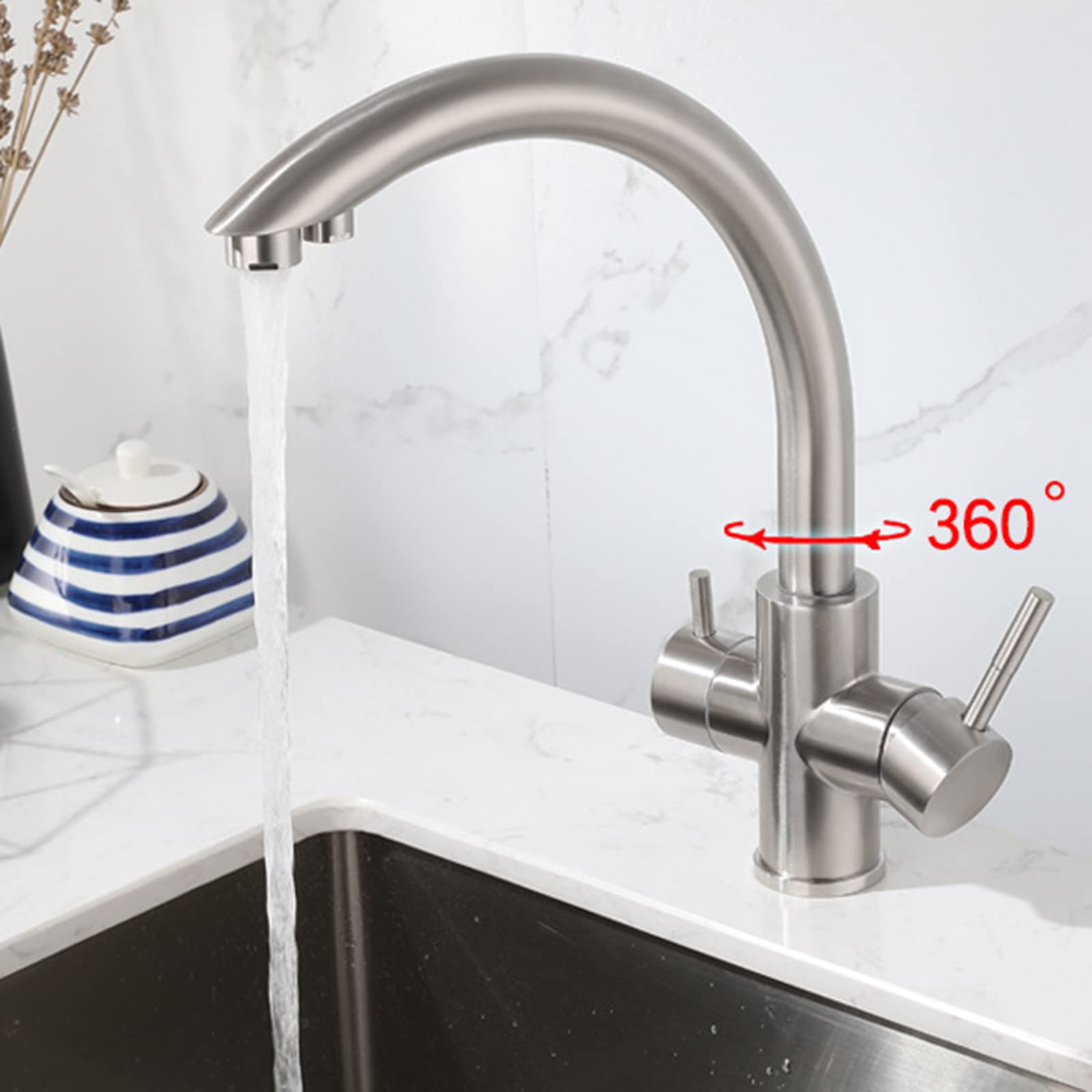 3-Way Stainless Steel Brushed Kitchen Faucet with Water Filter - Perfect for Modern Kitchens, Bar Sinks & RV Use