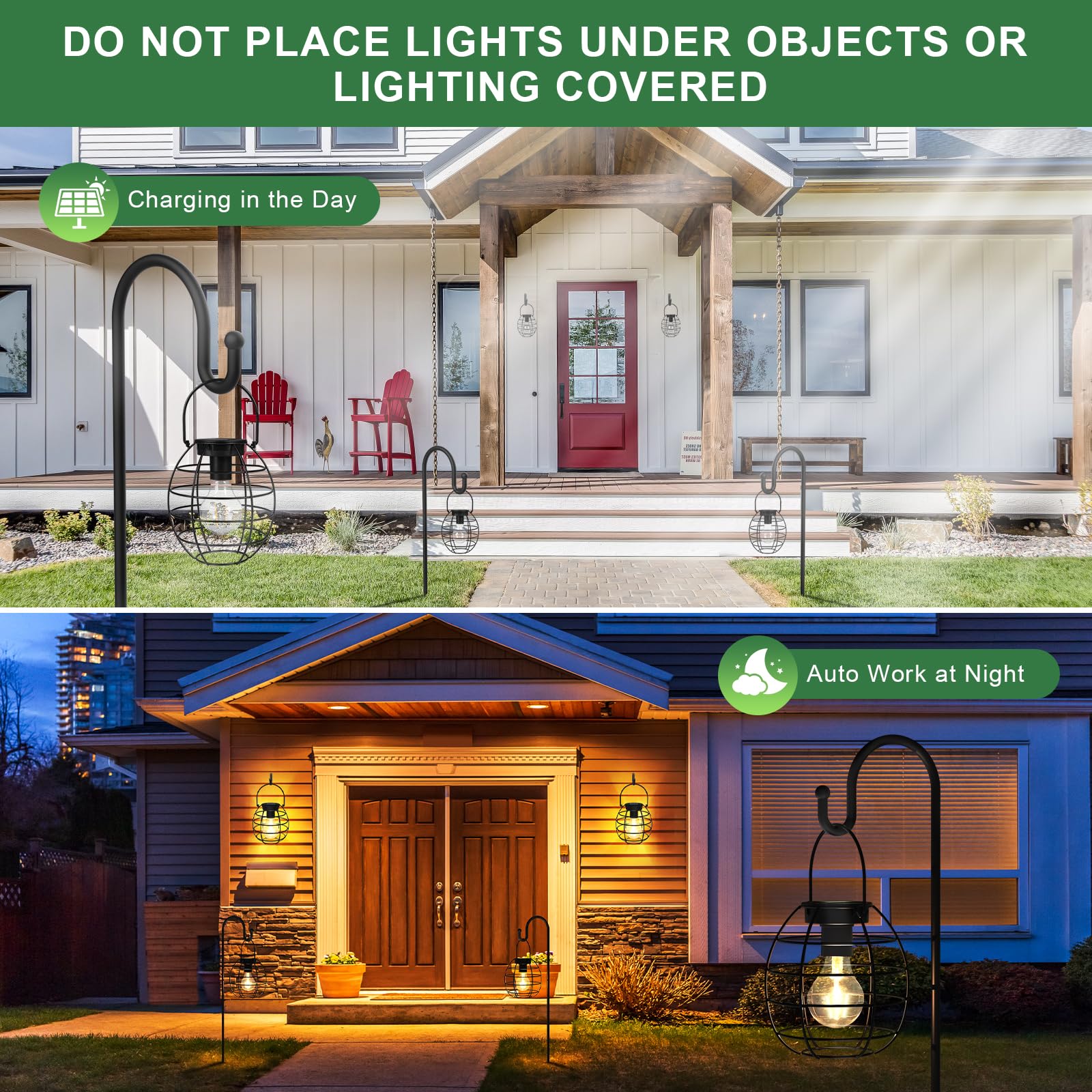 Shumi 2 Pack Solar Hanging Lanterns - Waterproof Metal Outdoor Solar Lights for Garden, Yard, Patio, Pathway & Tabletop Decoration - Solar Powered LED Lanterns for Romantic Ambiance, Evening Parties & Outdoor Dining