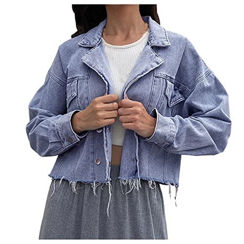 JOAU Women's Oversized Denim Jacket - Distressed Boyfriend Style Long Sleeve Frayed Washed Jean Coat | Casual Streetwear, Fall Fashion Layering, Weekend Outfits