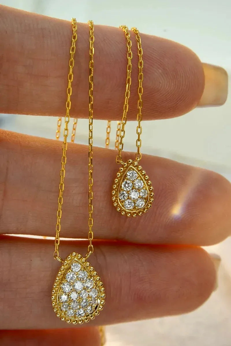18K Yellow Gold Diamond Pendant Necklace for Women - Real Natural Diamond Water Droplet Jewelry, Elegant Wedding & Anniversary Gift, Perfect for Bridal, Party & Special Occasions