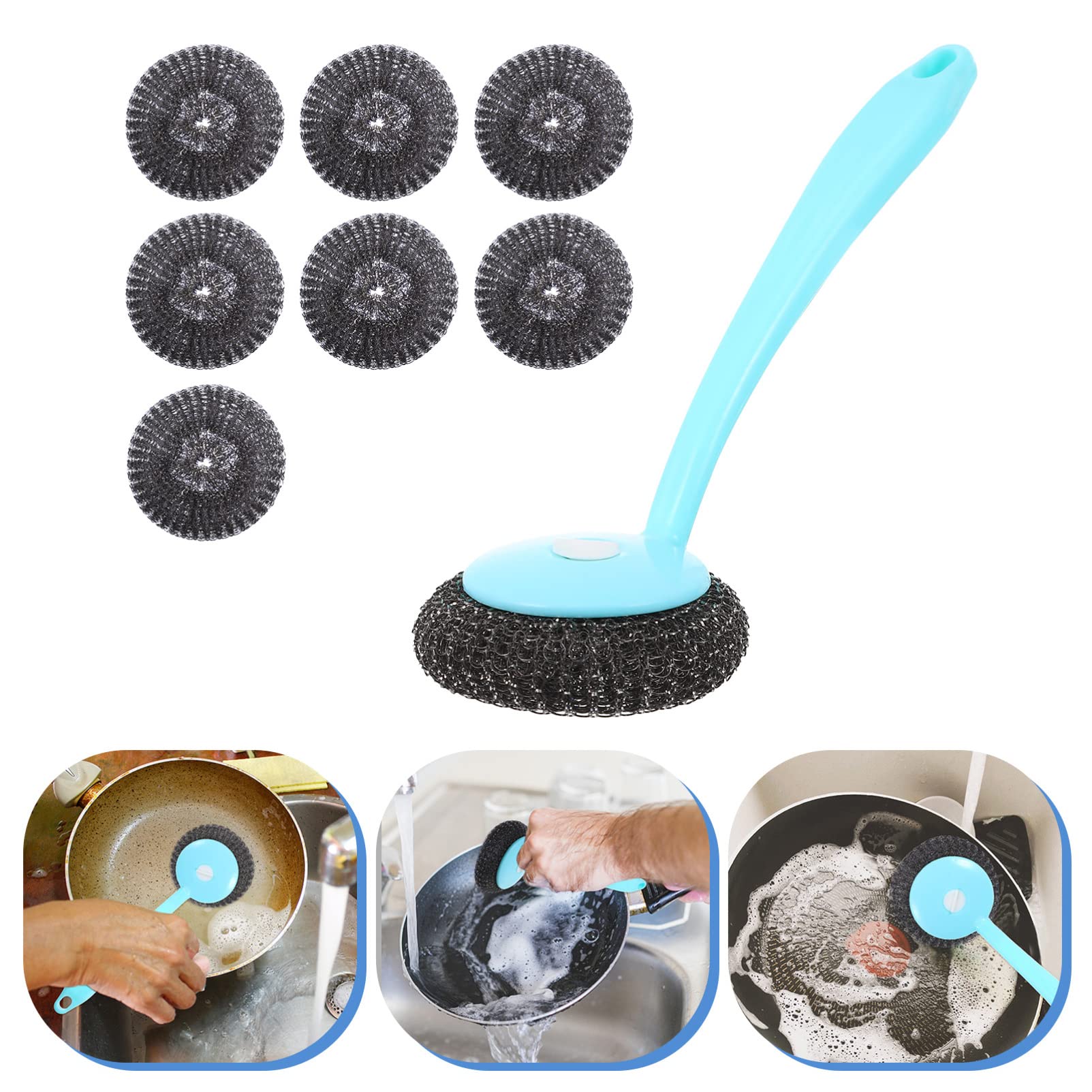 Premium Steel Wire Ball Brush Set - Heavy Duty Cleaning Brush for Pans, Pots & Dishes | Kitchen Scrubber for Tough Grease & Burnt Food Removal | Ideal for Home Kitchen, BBQ Grill & Camping Cookware Cleaning