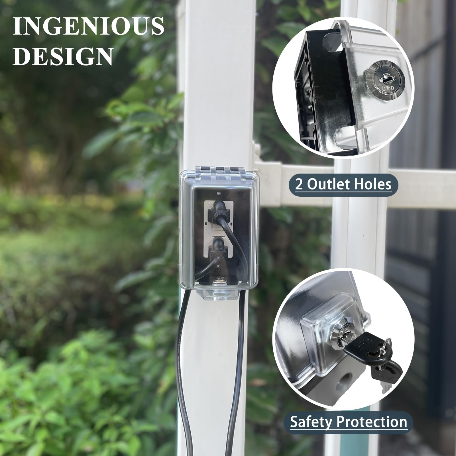 Weatherproof Electrical Outlet Cover with Lock - Baby Proof Outlet Lock Box for Indoor & Outdoor Use - Universal Fit for 2.6