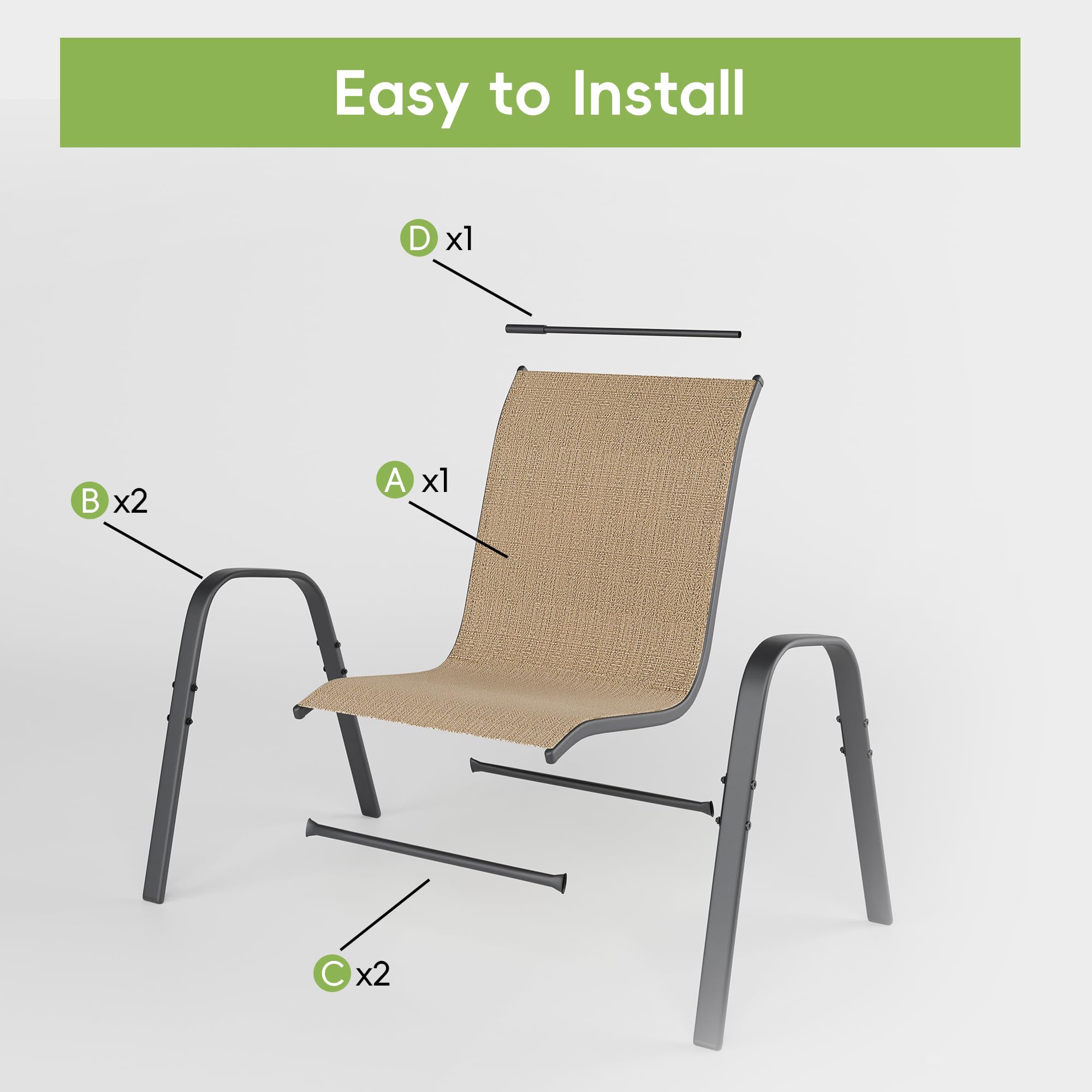4-Piece Patio Chairs Set - Stackable All-Weather Outdoor Dining Chairs - Durable & Breathable Metal Modern Furniture for Backyard, Deck, Garden (Brown) - Perfect for Outdoor Entertaining & Relaxation