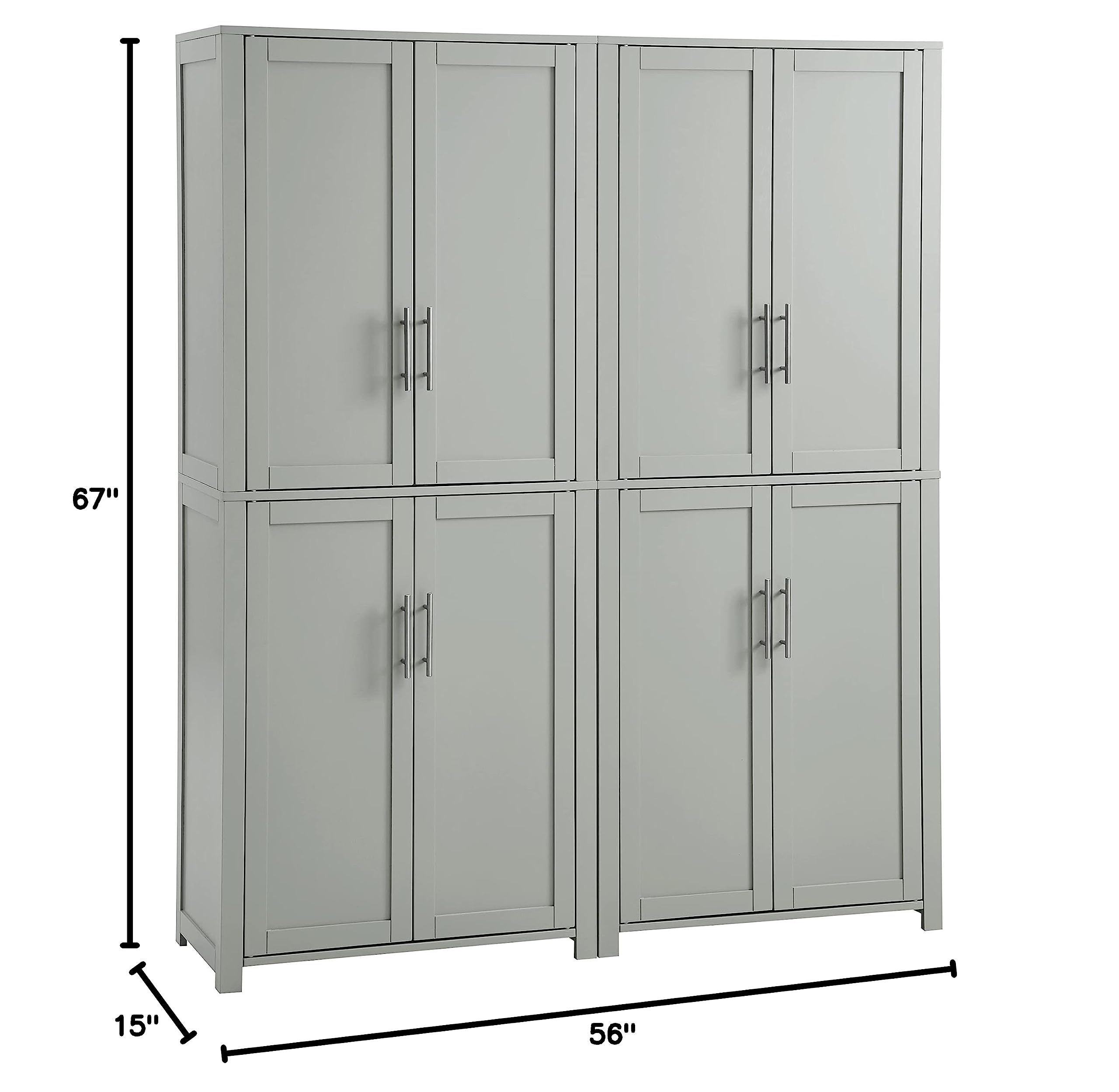 Crosley Furniture Savannah 2-Piece Pantry Storage Cabinet Set with Adjustable Shelves - Gray Kitchen Organizer for Pantry, Dining Room & Laundry Room Storage Solutions | Perfect for Small Space Organization & Home Decluttering