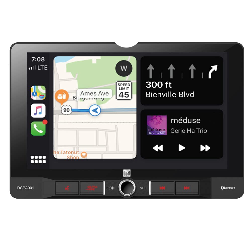 Dual Electronics DCPA901 9-Inch Single-DIN Car Stereo with Bluetooth, Android Auto, Wired Mirroring & Gravity Magnet Phone Holder - In-Dash Digital Media Receiver for Hands-Free Calling & Music Streaming (Includes PK2 Backup Camera Bundle) - Perfect for Road Trips & Daily Commuting