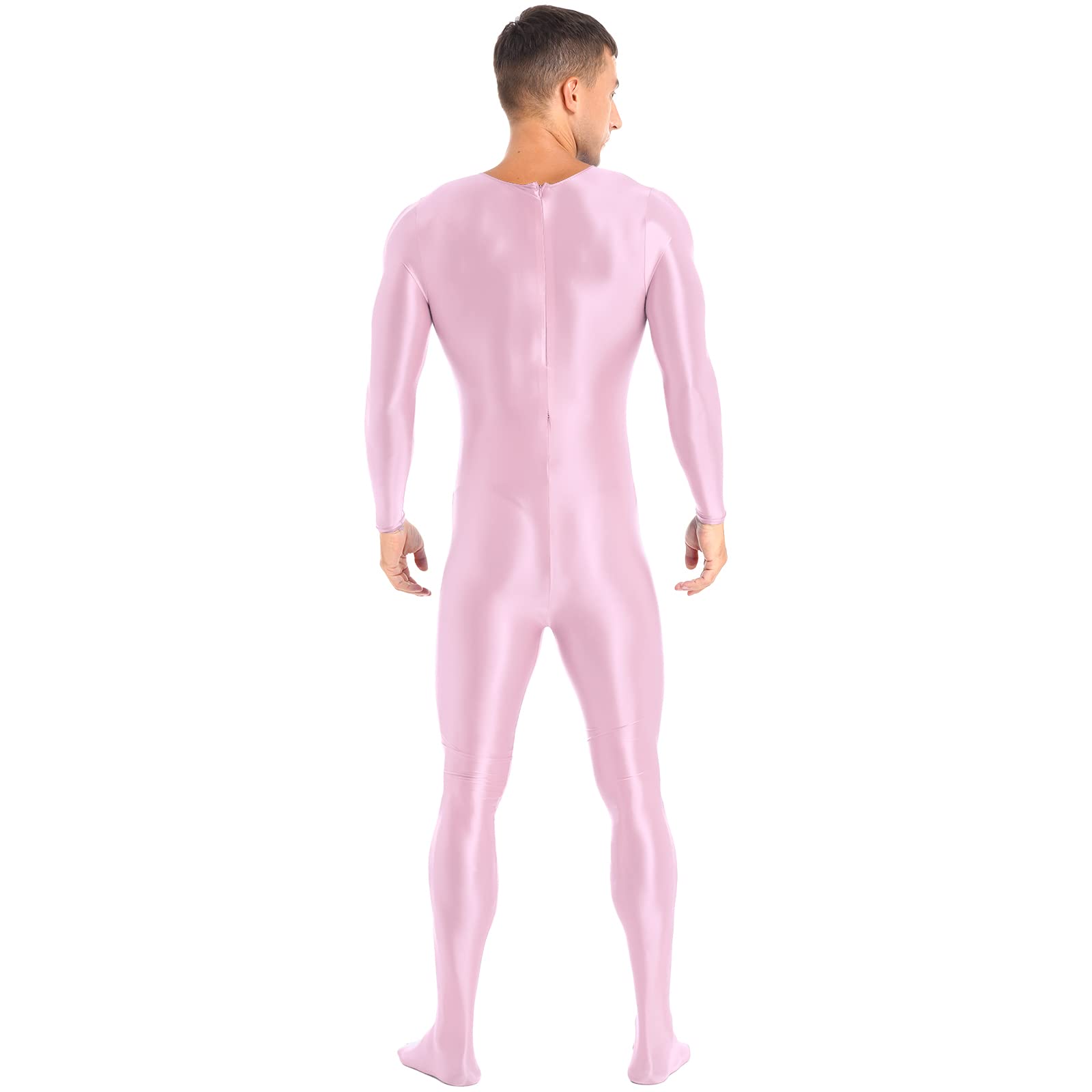 Men's Shiny One-Piece Swimsuit with Long Sleeves & Zipper - Bodystocking Teddy Lingerie for Nightwear, Beach & Pool Party