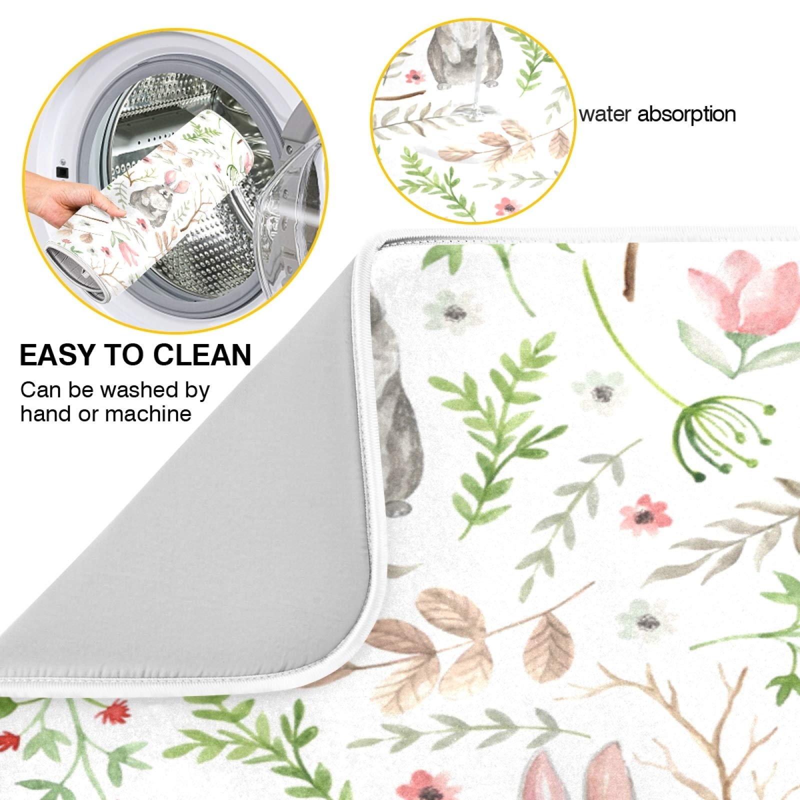 ATTX Cute Rabbits Dish Drying Mat - 18 x 24 Inch Extra Large Microfiber Kitchen Counter Mat for Dishes, Utensils & Cookware - Perfect for Kitchen Countertops, Sink Areas & Drying Racks