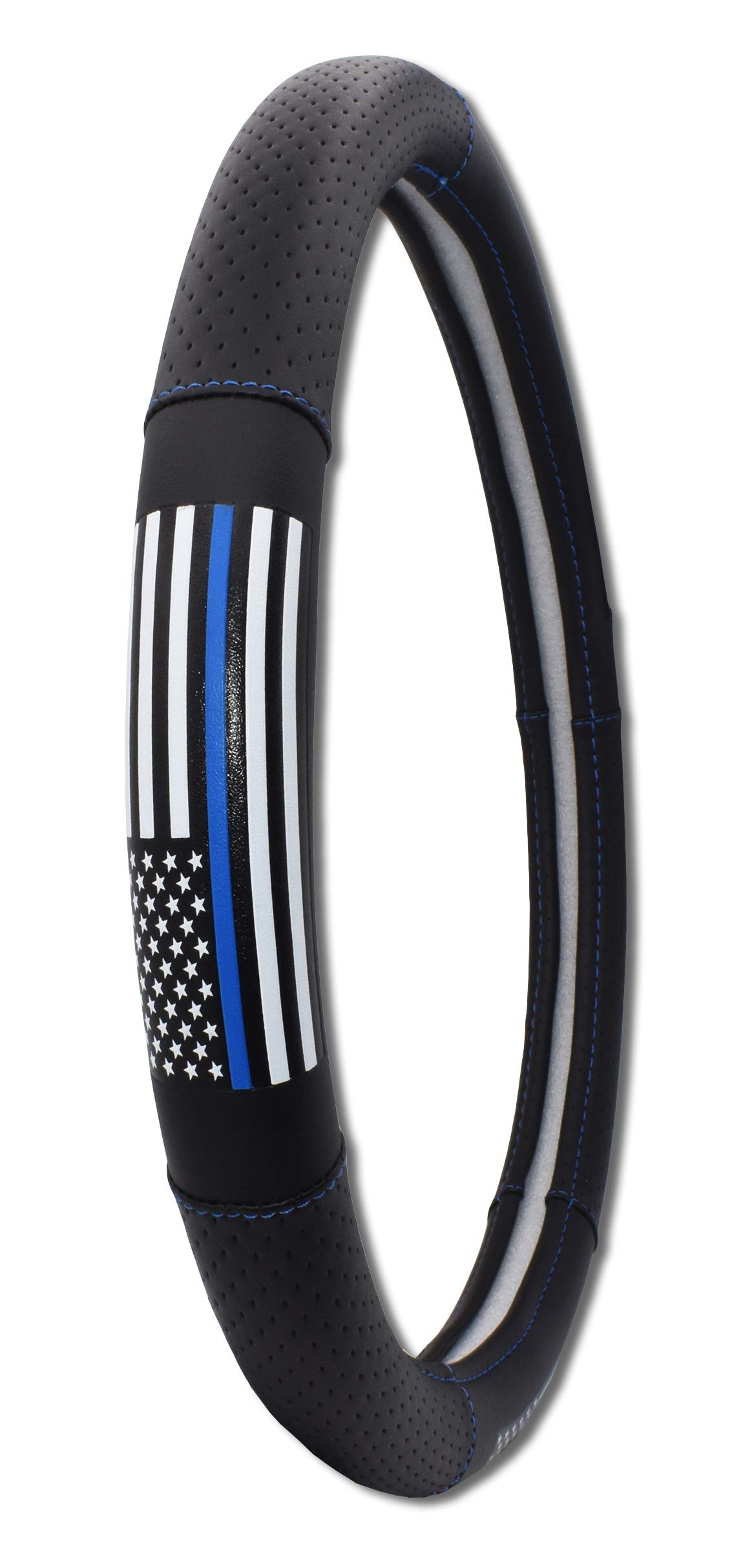 Premium Thin Blue Line Police Steering Wheel Cover - Large Size for SUVs & Trucks | Non-Slip Grip, Durable Electroplate Design | Perfect for Law Enforcement Support & Patriotic Drivers