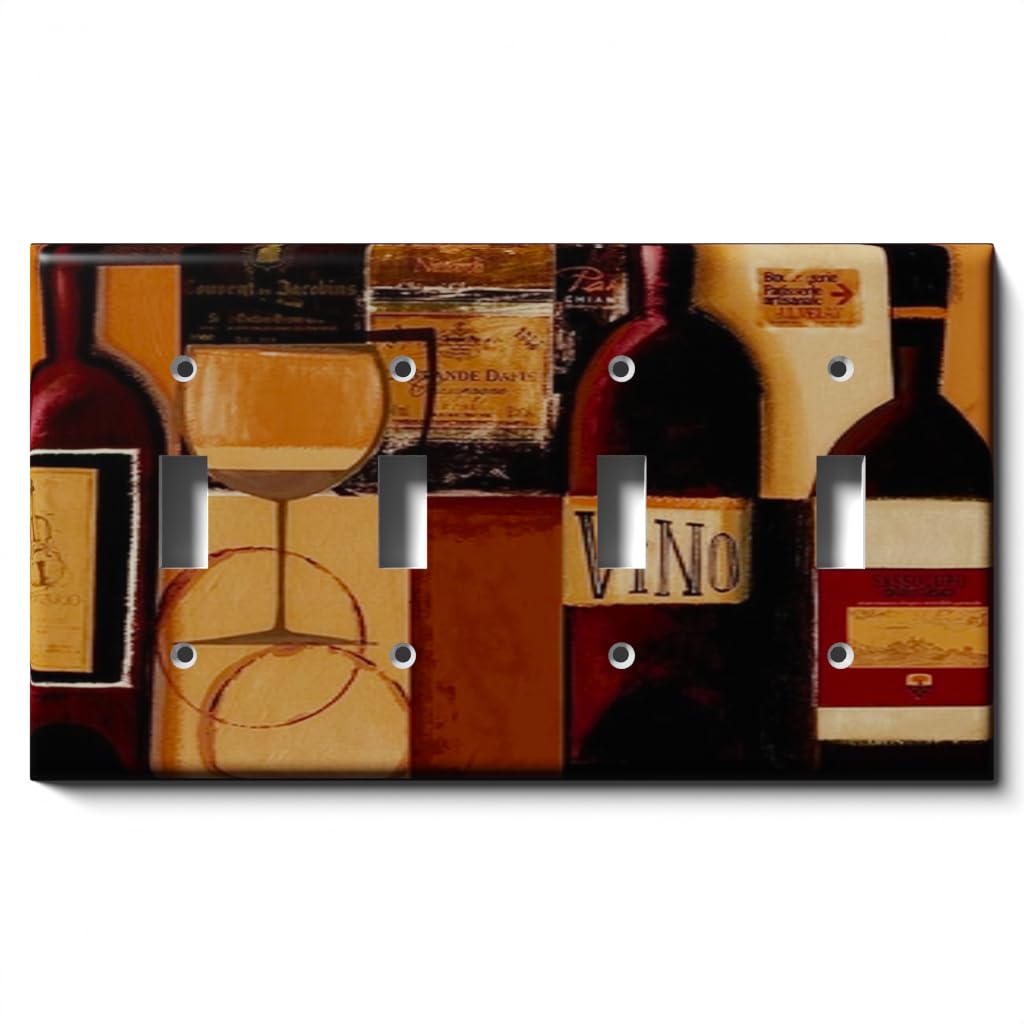 4-Gang Switch Plate Cover - Decorative Wine Bottle Design for Home & Bar Decor | Perfect for Living Room, Kitchen, and Dining Area