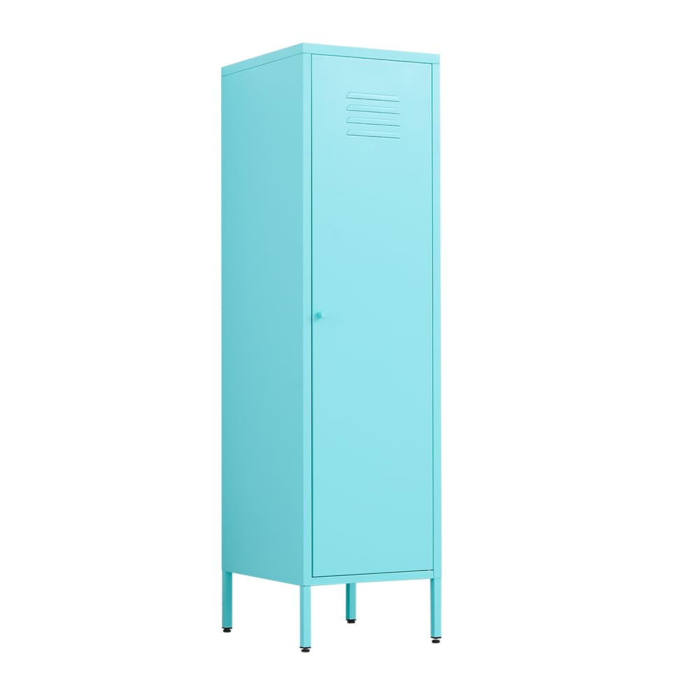 Single Door Metal Locker Storage Cabinet with 2 Adjustable Shelves - Blue School Locker for Kids, Perfect for Bedroom, Living Room & Classroom Organization
