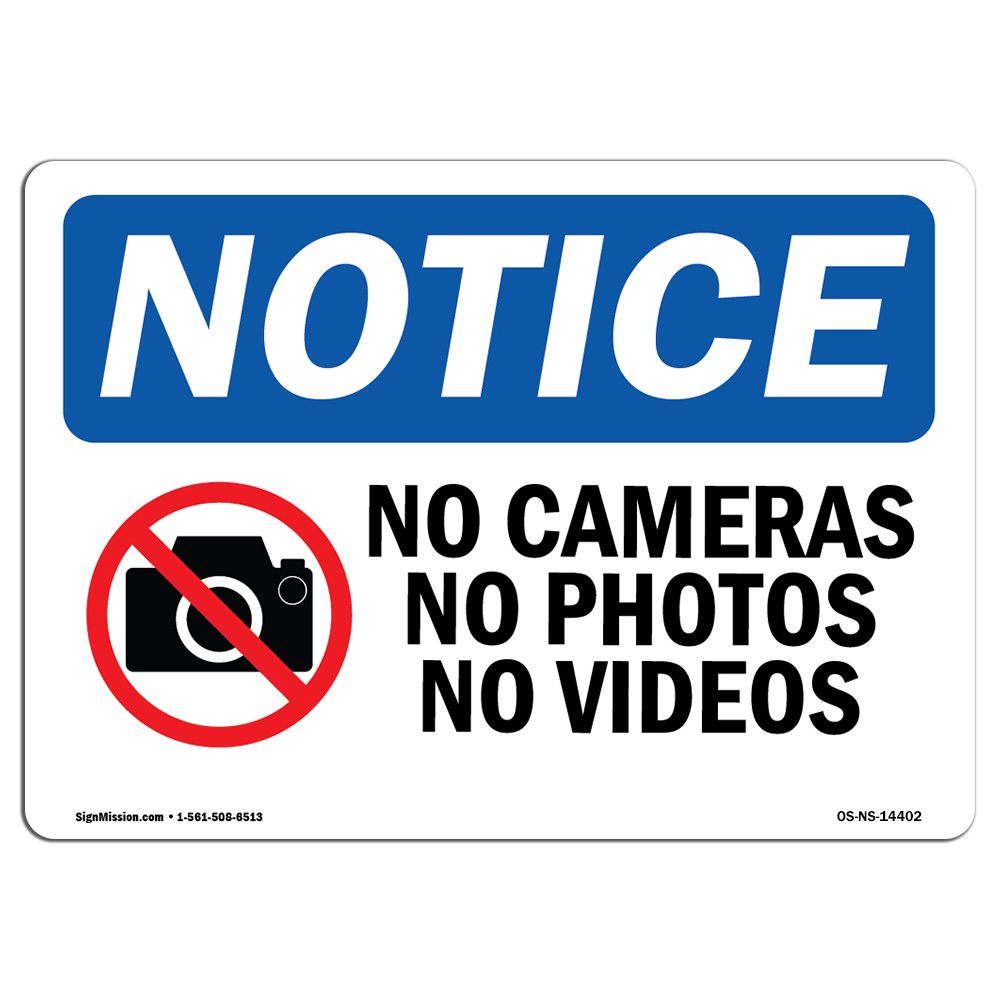 OSHA Compliant No Cameras No Photos No Videos Warning Sign with Symbol - Durable Safety Decal for Workplace, Construction Sites & Business Security | Made in USA | Perfect for Factories, Warehouses & Restricted Areas