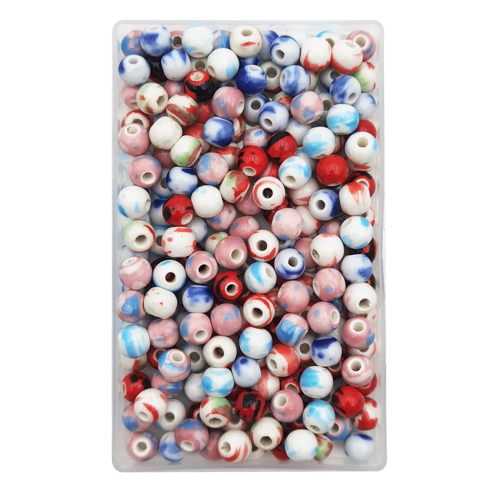 180-Piece 8mm Chinese Porcelain Beads for Jewelry Making - DIY Bracelets & Necklaces - Water-Ink Ceramic Beads for Handcrafted Boho, Wedding & Fashion Jewelry Designs