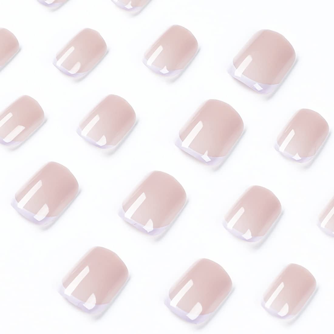 24pcs French Short Square Fake Nails with Pearl Gradient - Natural Nude Pink Press on Nails for Women | Easy to Apply, Reusable Artificial Nails for Parties, Weddings, Date Nights and Daily Wear
